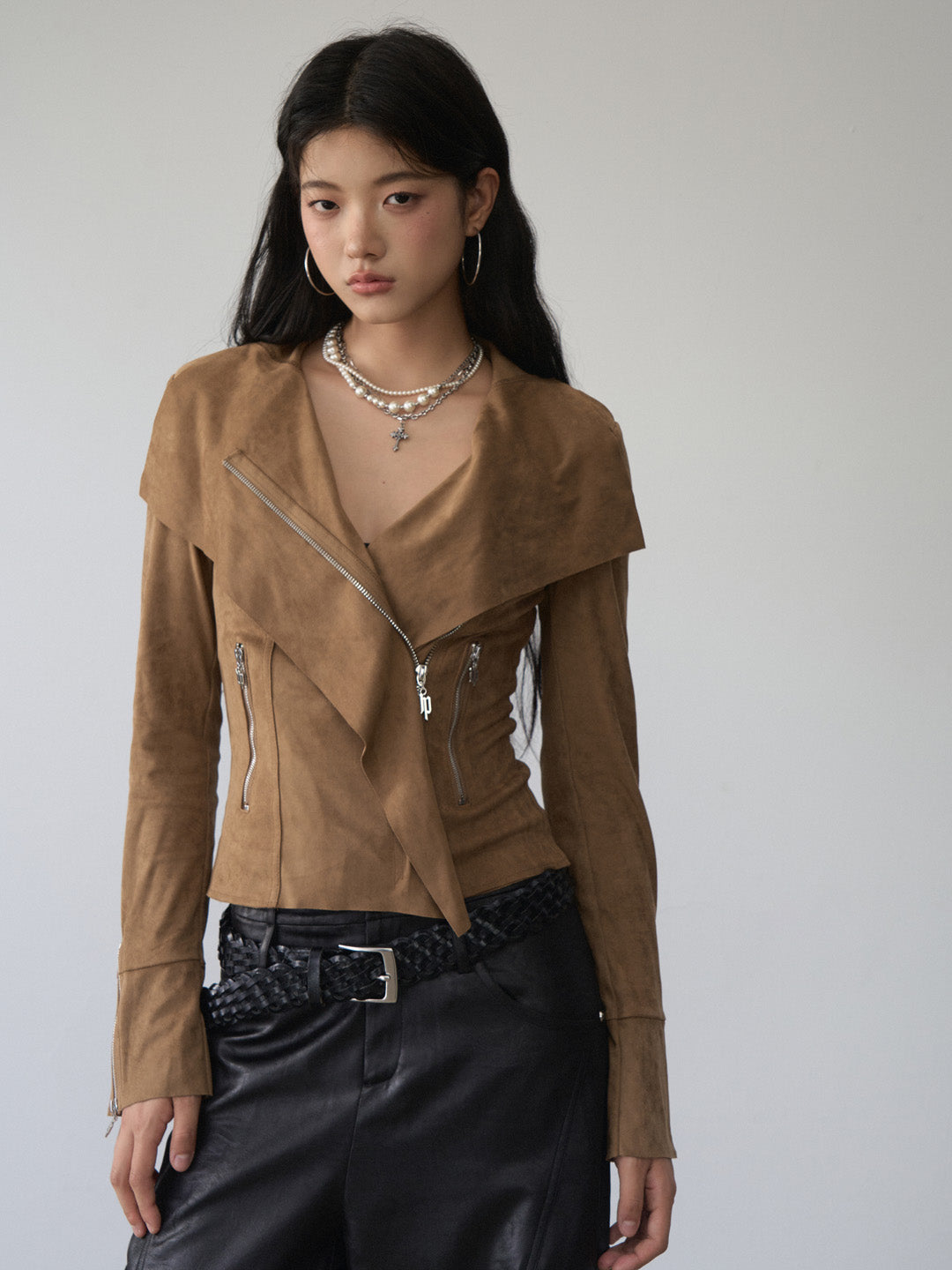 VIA PITTI VIACC485 Large collar short suede jacket