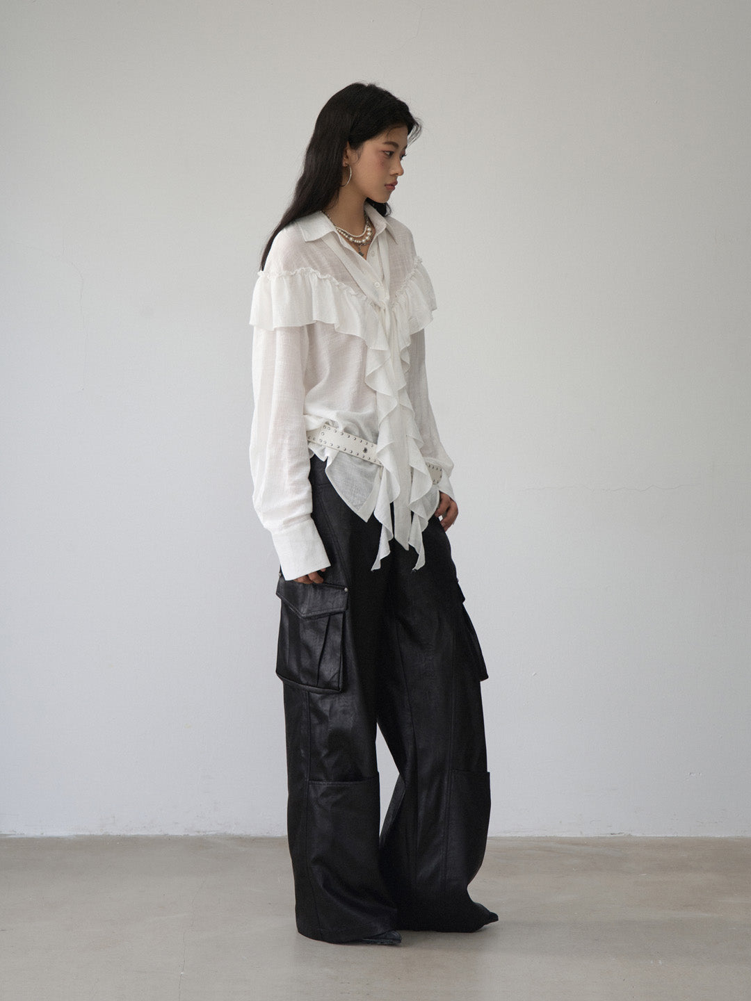 VIA PITTI VIABTP476 Ruffle edge ribbon shirt