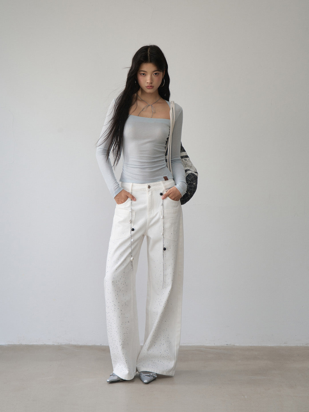 VIA PITTI VIABTP480 One shoulder strapless long sleeved slim fit base top