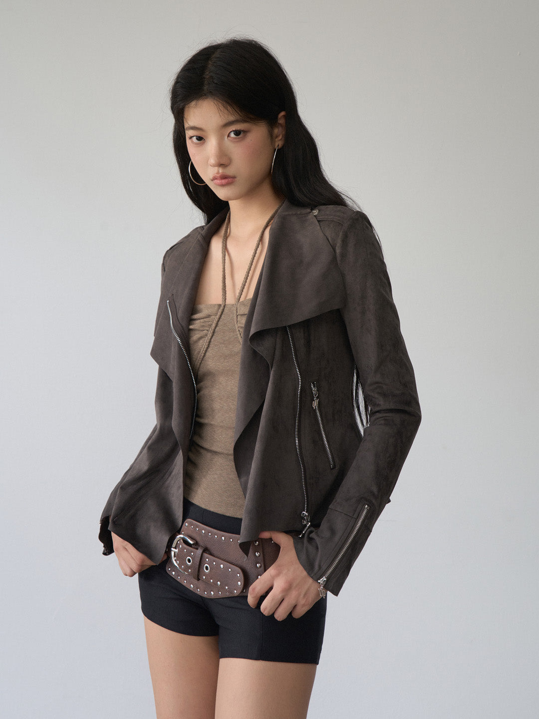 VIA PITTI VIACC485 Large collar short suede jacket