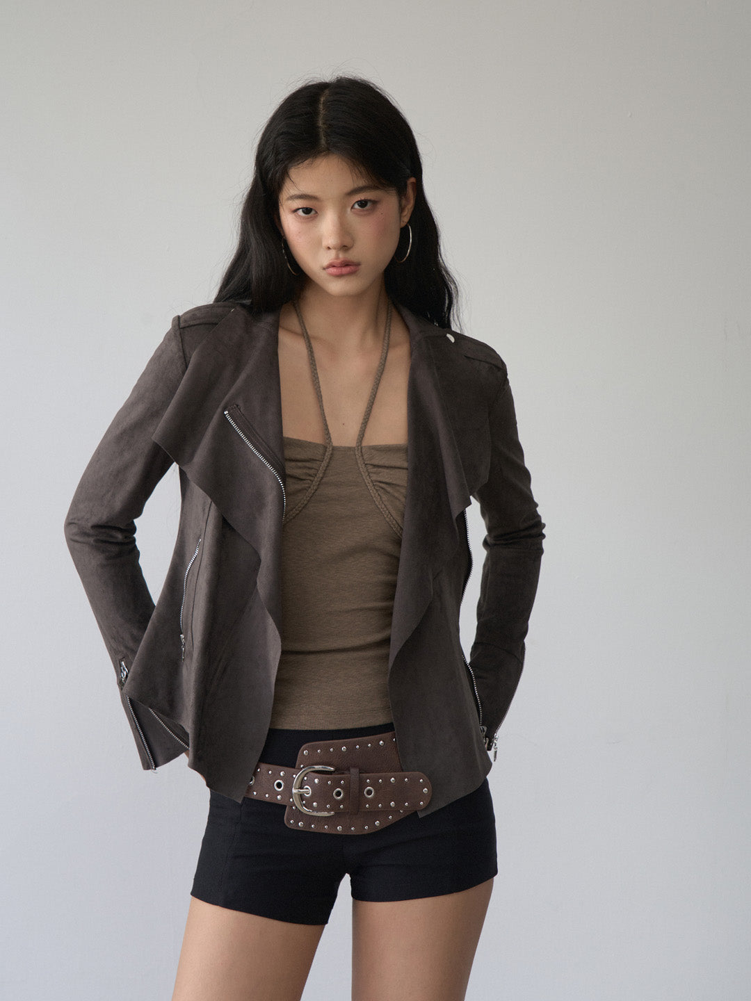 VIA PITTI VIACC485 Large collar short suede jacket