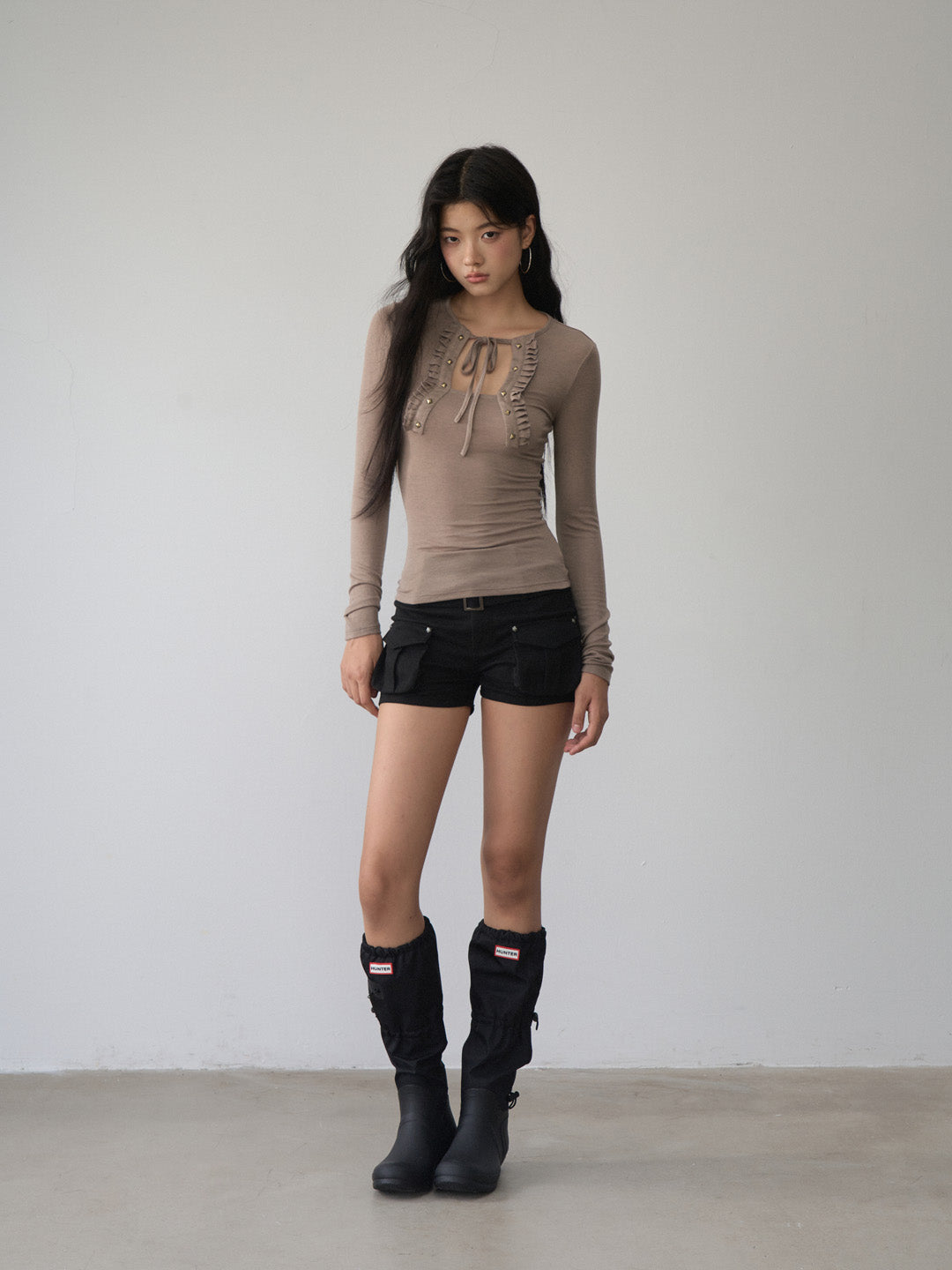 VIA PITTI VIABTP459 Strap pleated long sleeved base top