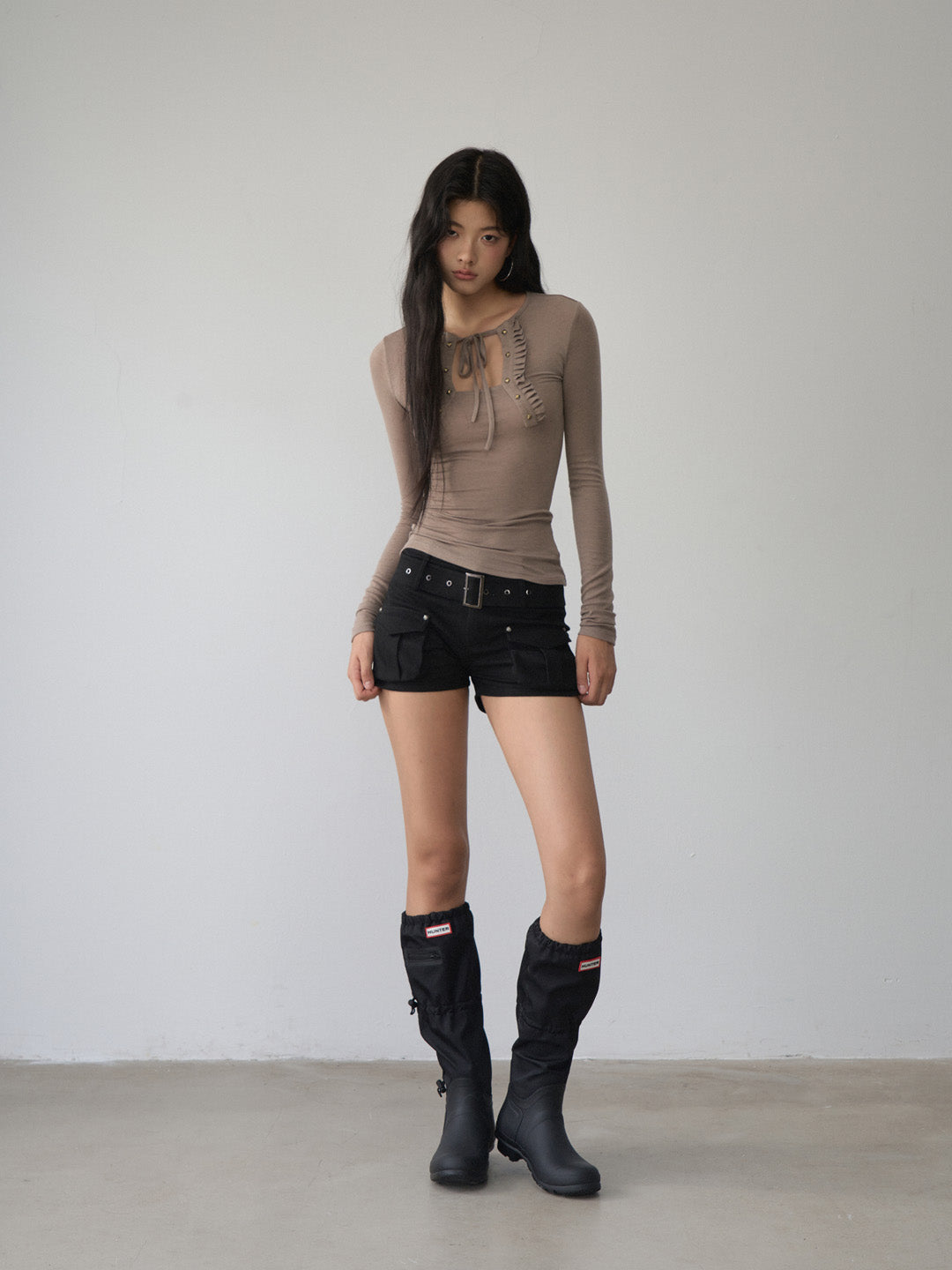 VIA PITTI VIABTP459 Strap pleated long sleeved base top
