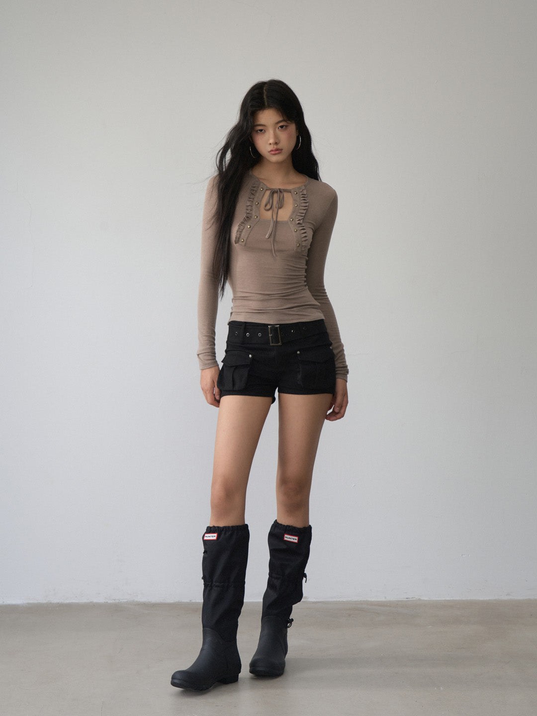 VIA PITTI VIABTP459 Strap pleated long sleeved base top