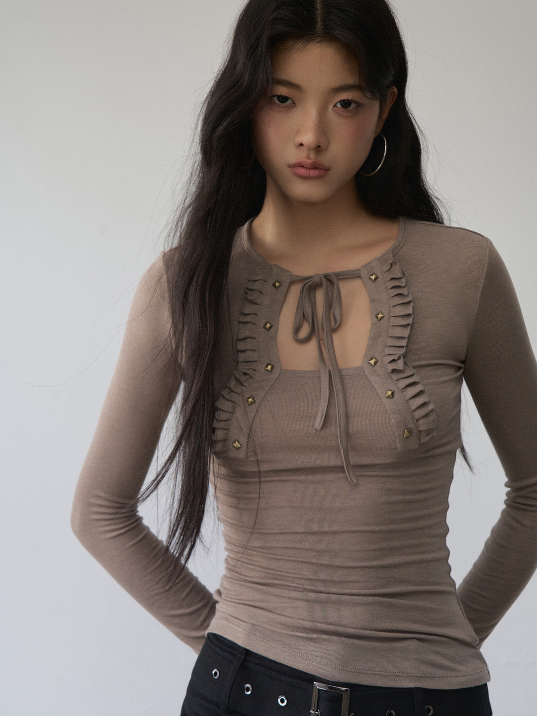 VIA PITTI VIABTP459 Strap pleated long sleeved base top