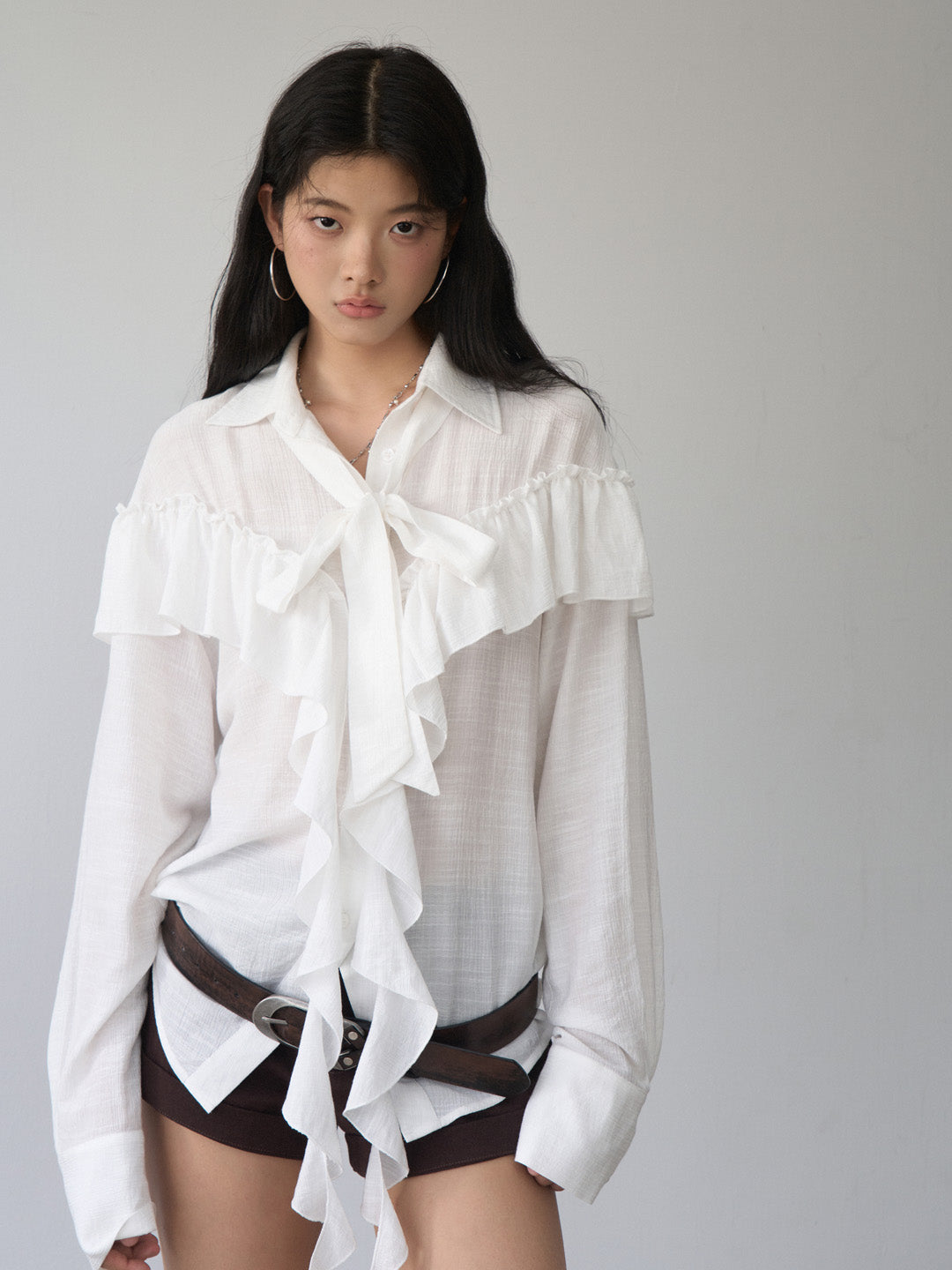 VIA PITTI VIABTP476 Ruffle edge ribbon shirt
