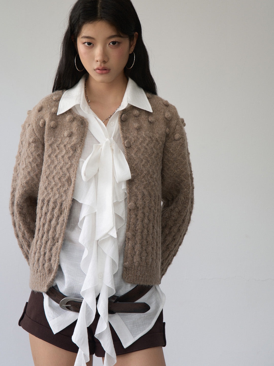 VIA PITTI VIABTP476 Ruffle edge ribbon shirt