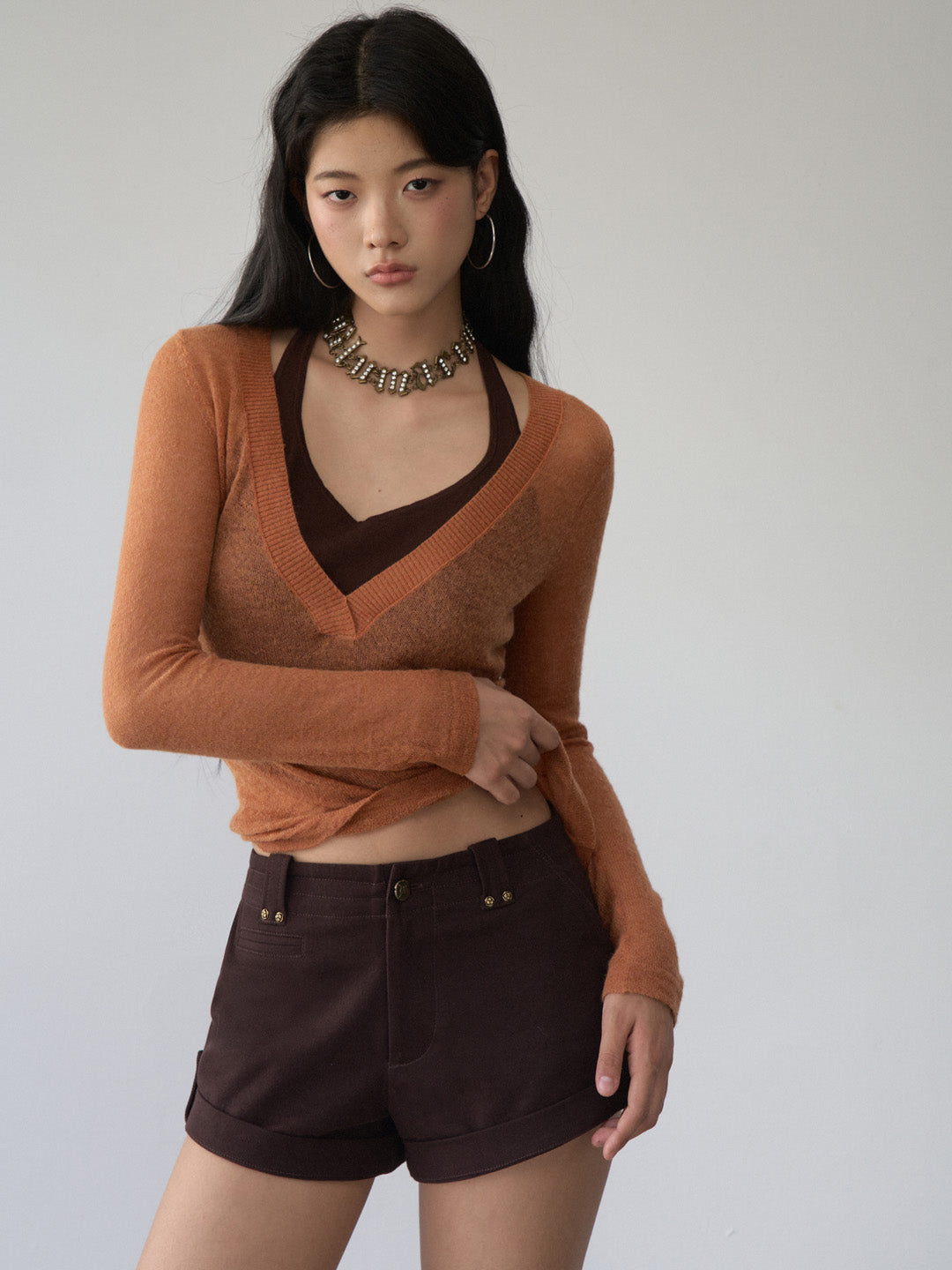 VIA PITTI VIACK500 Fake two piece neck hanging V-neck sweaters