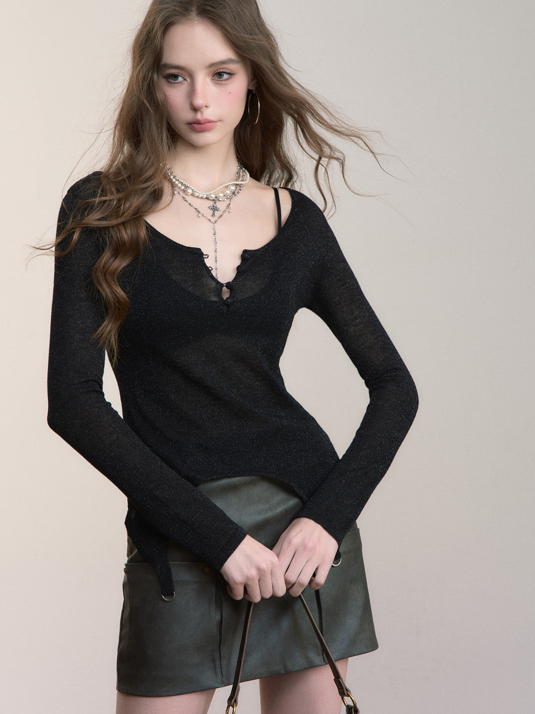 VIA PITTI VIADK568 Woolen waist cinched long sleeved T-shirt