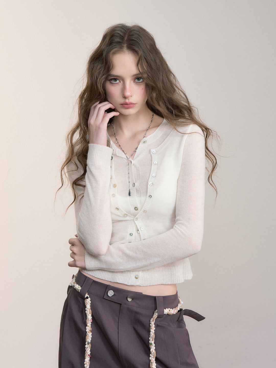 VIA PITTI VIACK538 Fake two piece double layered slim fitting knitted shirt