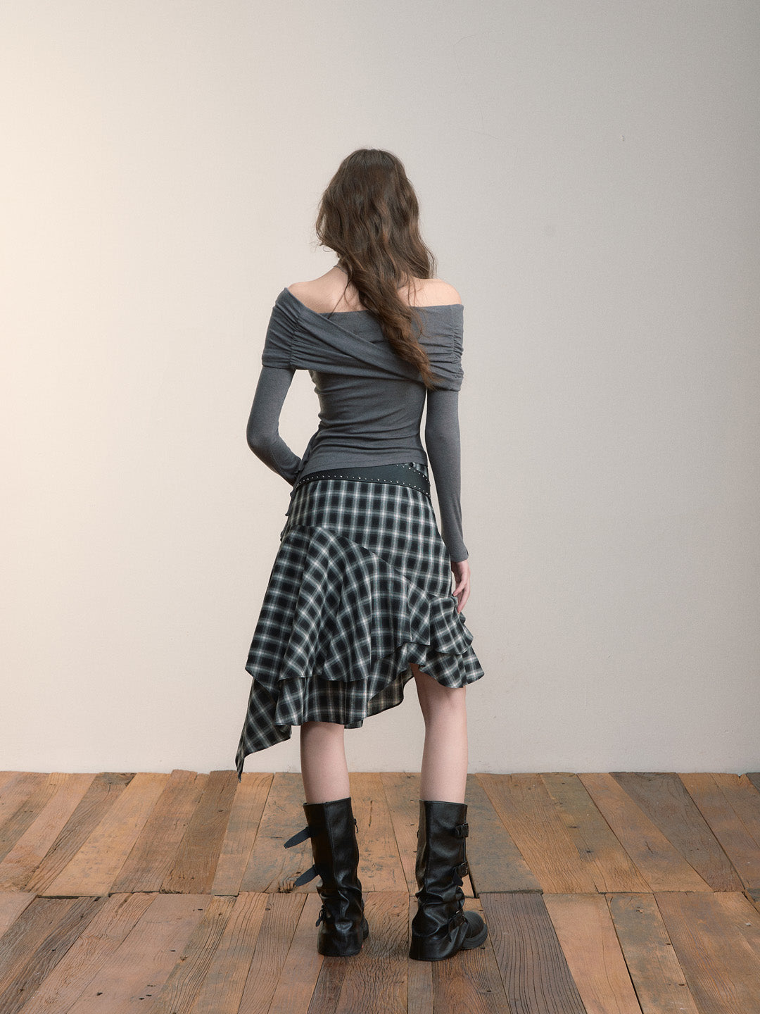 VIA PITTI VIACS524 Irregular retro plaid half skirt