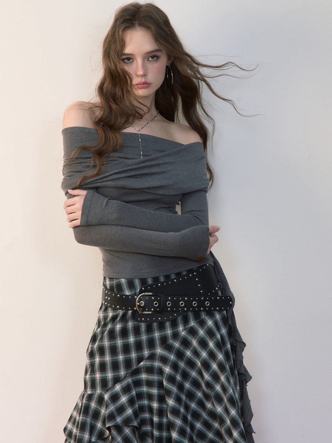 VIA PITTI VIACS524 Irregular retro plaid half skirt