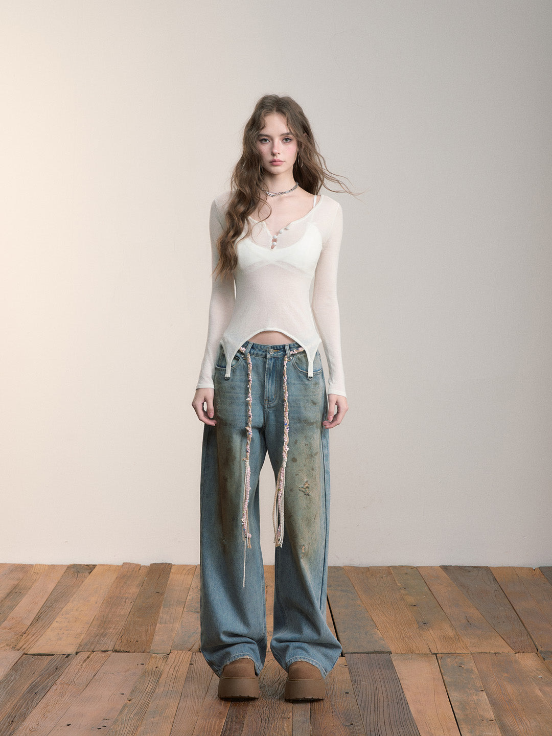 VIA PITTI VIADK568 Woolen waist cinched long sleeved T-shirt