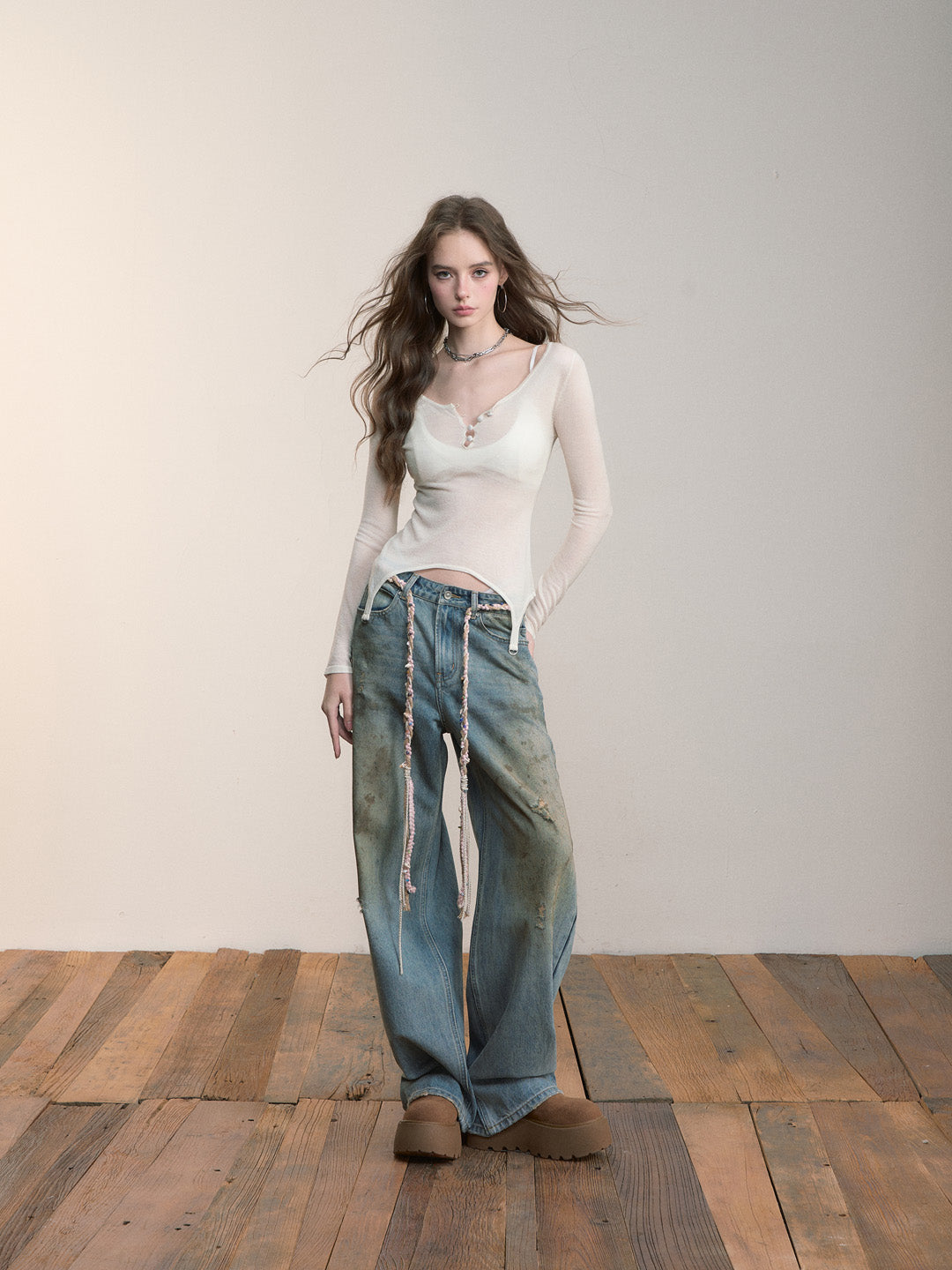 VIA PITTI VIADK568 Woolen waist cinched long sleeved T-shirt