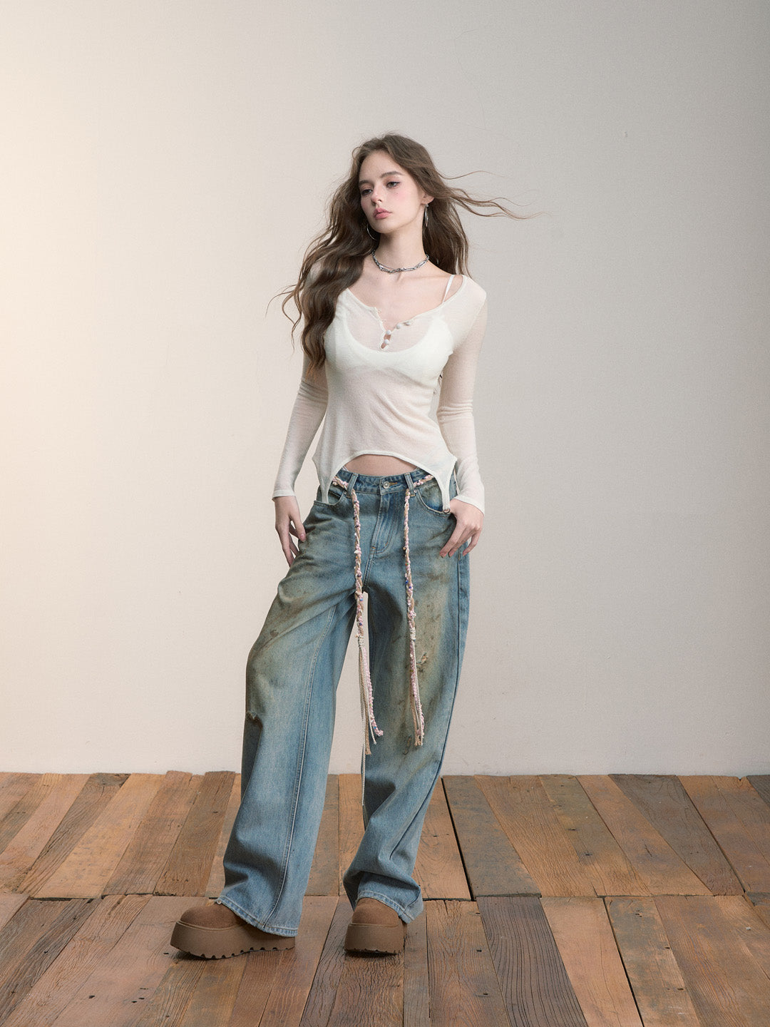 VIA PITTI VIADK568 Woolen waist cinched long sleeved T-shirt