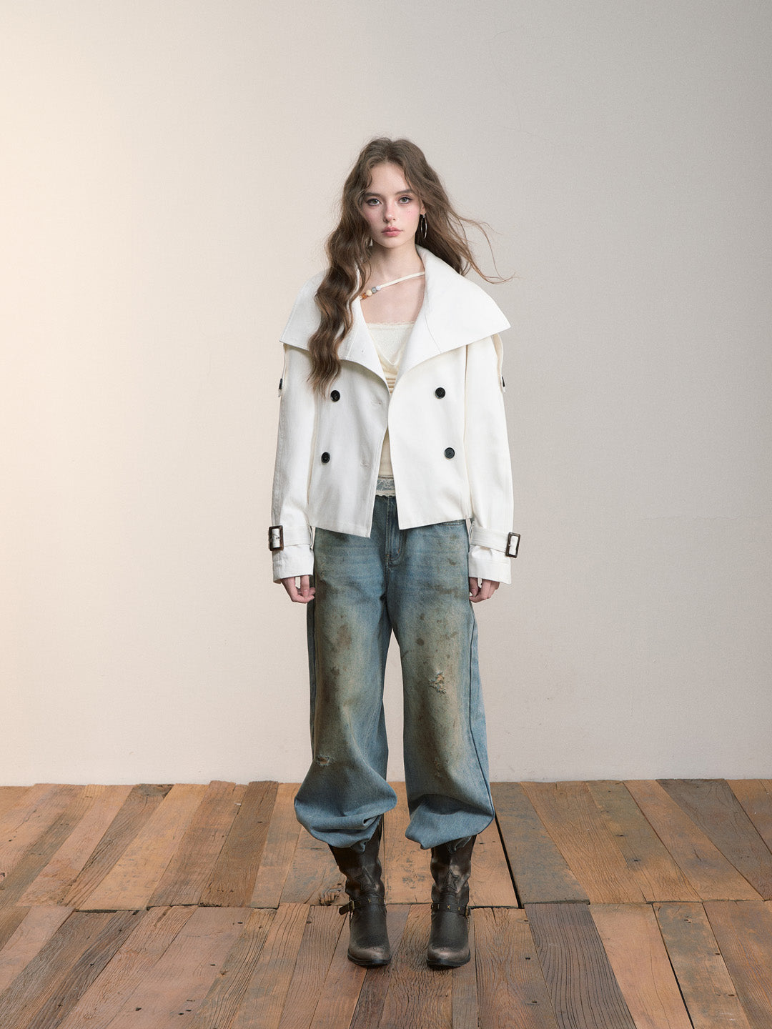 VIA PITTI VIACC556 Retro short pleated windbreaker jacket