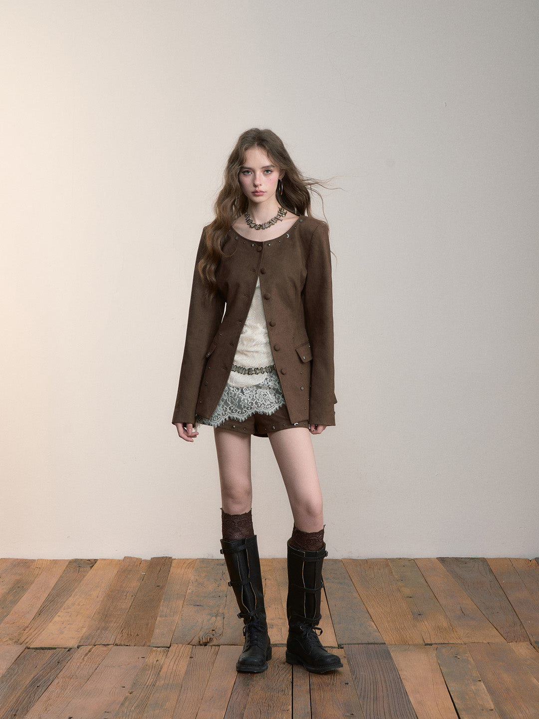 VIA PITTI VIACC514 Rivet design imitation suede waist jacket