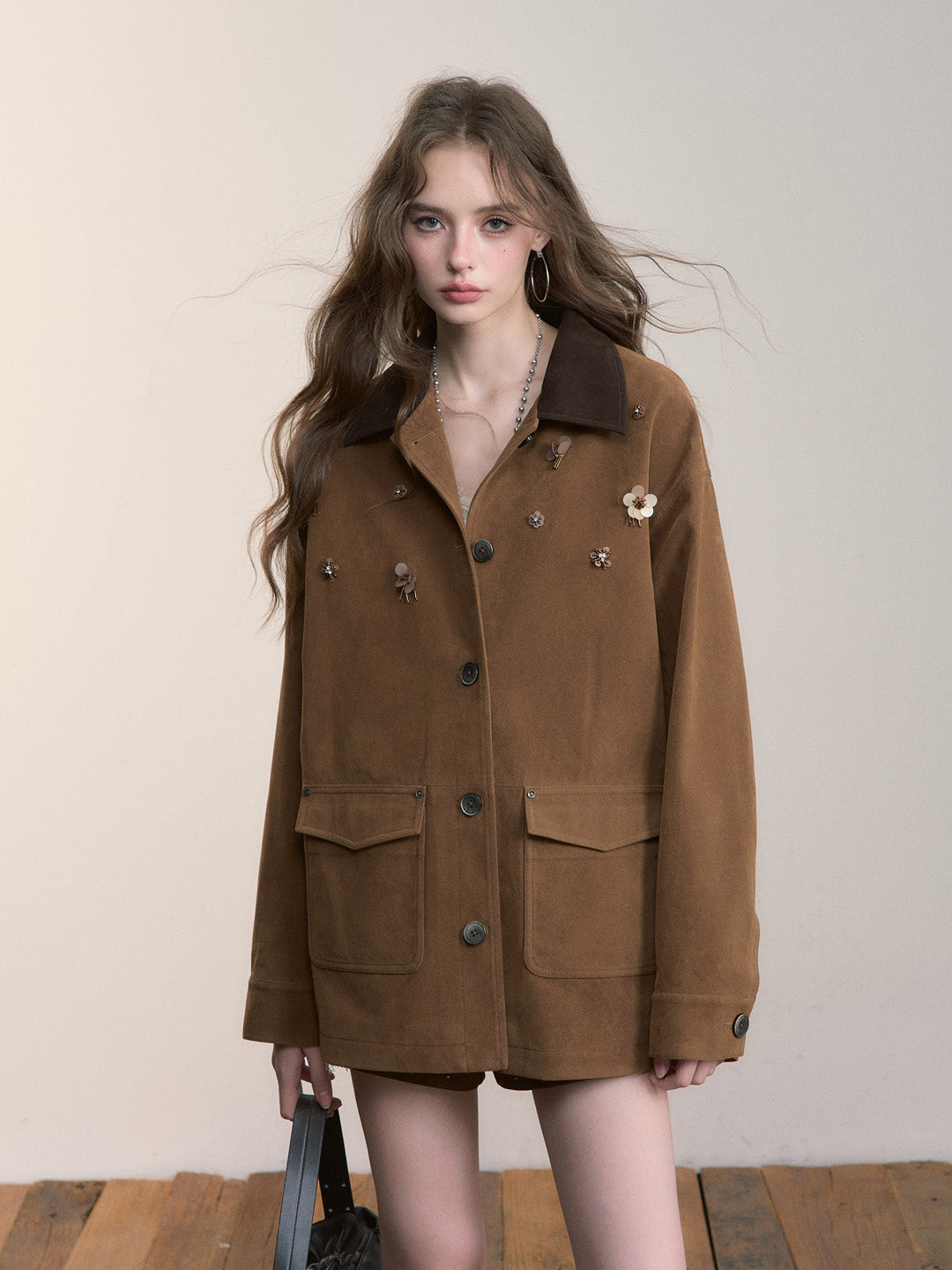 VIA PITTI VIACC545 Flower decoration retro style large pocket jacket