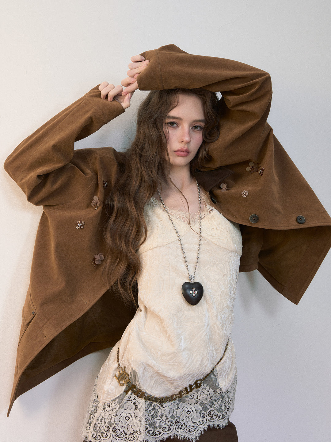 VIA PITTI VIACC545 Flower decoration retro style large pocket jacket