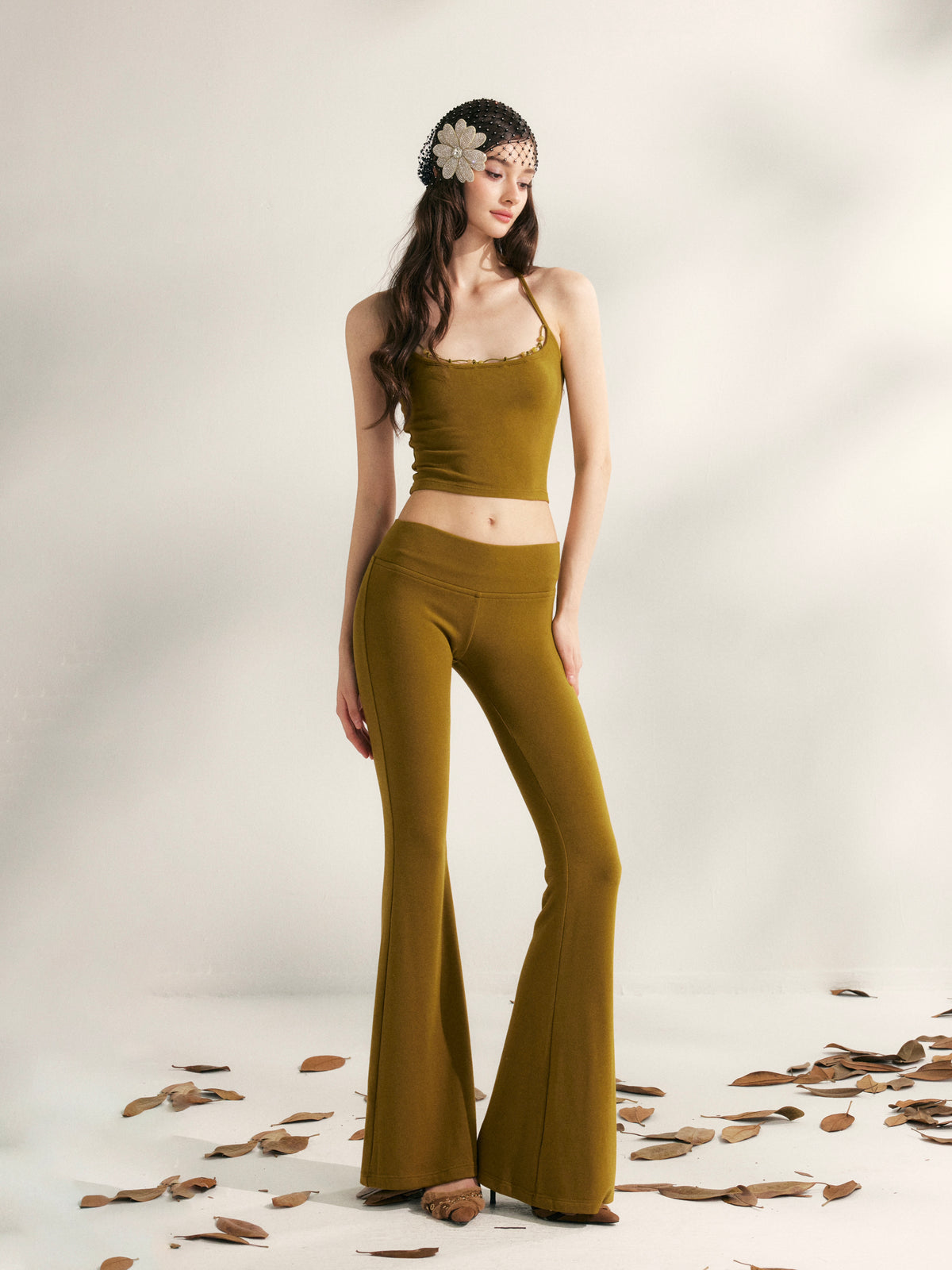 YZZI HE Beaded knit camisole + yoga pants set