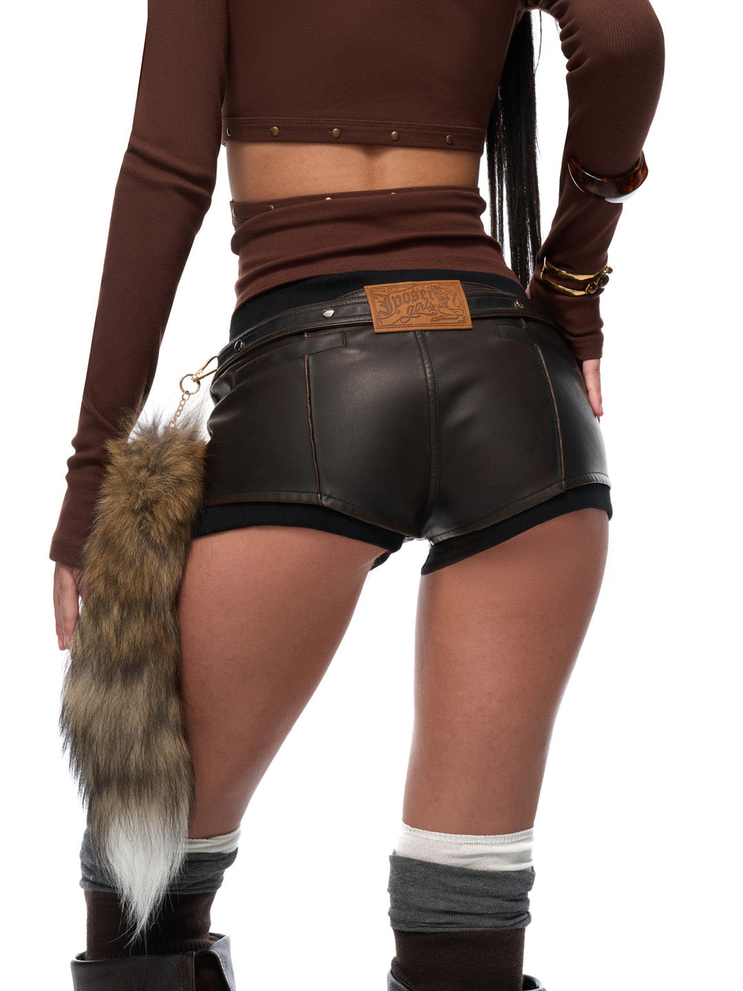 JYOSEI Fake two piece leather shorts