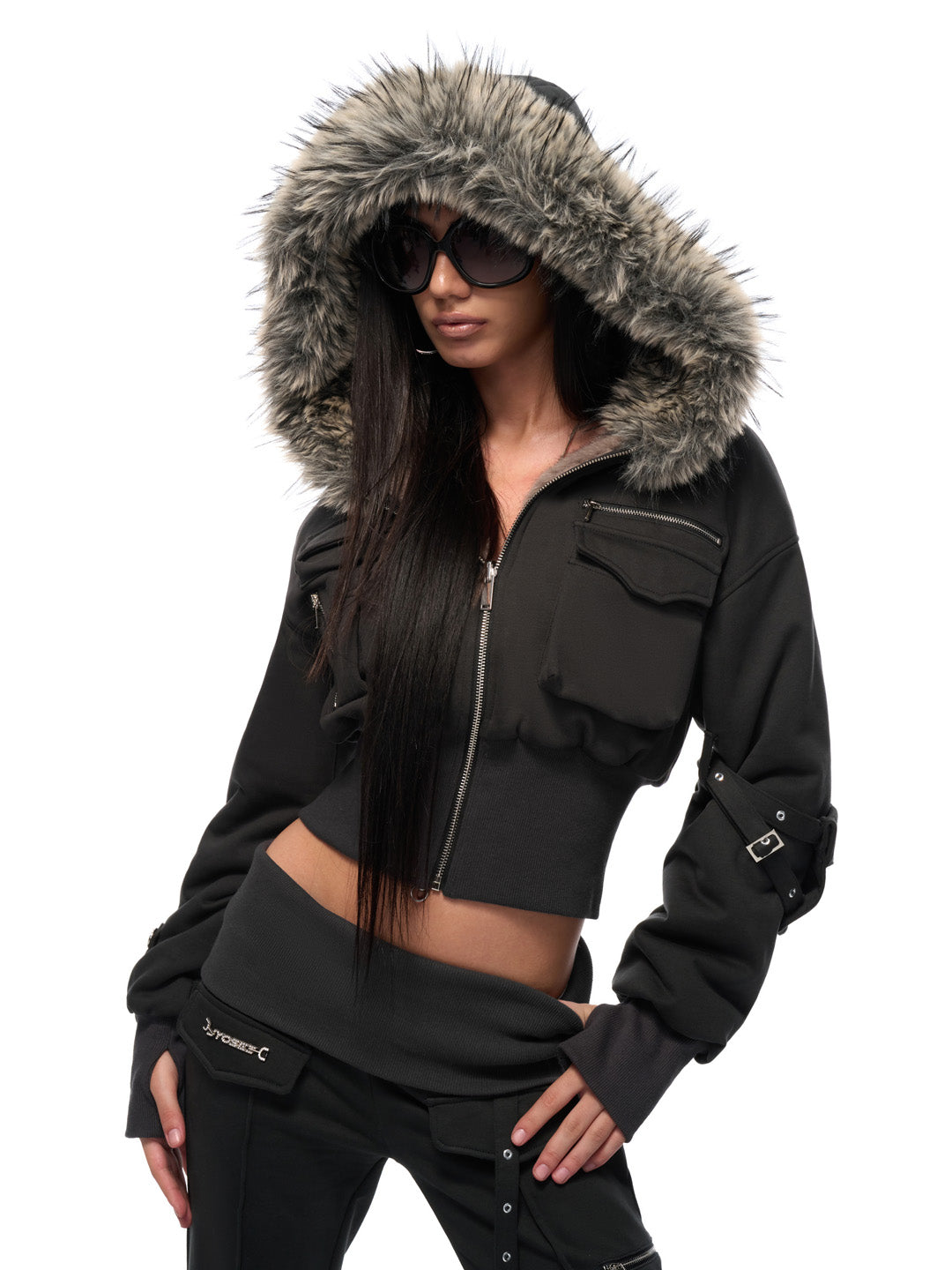 JYOSEI Hooded fur coat + pants set