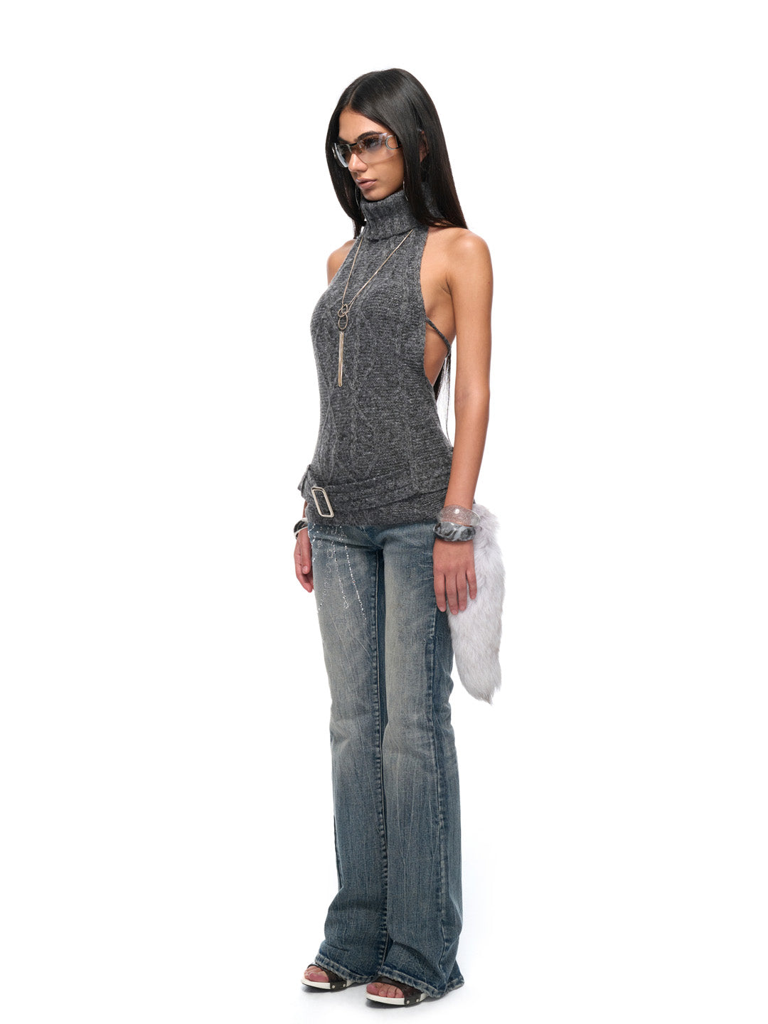 JYOSEI Red gray backless knitted top