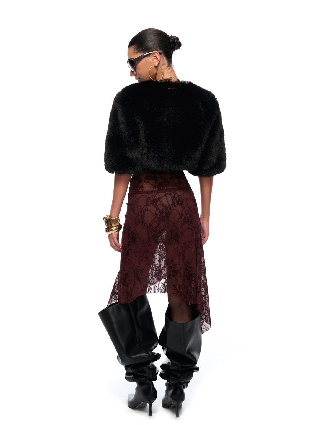 JYOSEI Black fur short sleeved shirt