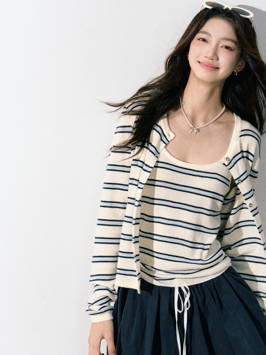 Lafreedom LAF350904 Contrast striped cardigan + camisole set
