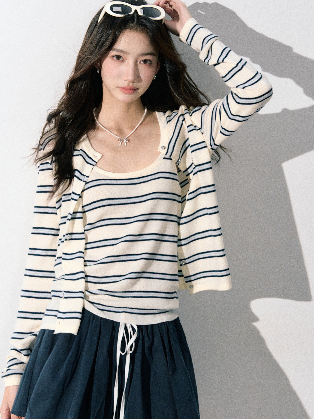 Lafreedom LAF350904 Contrast striped cardigan + camisole set