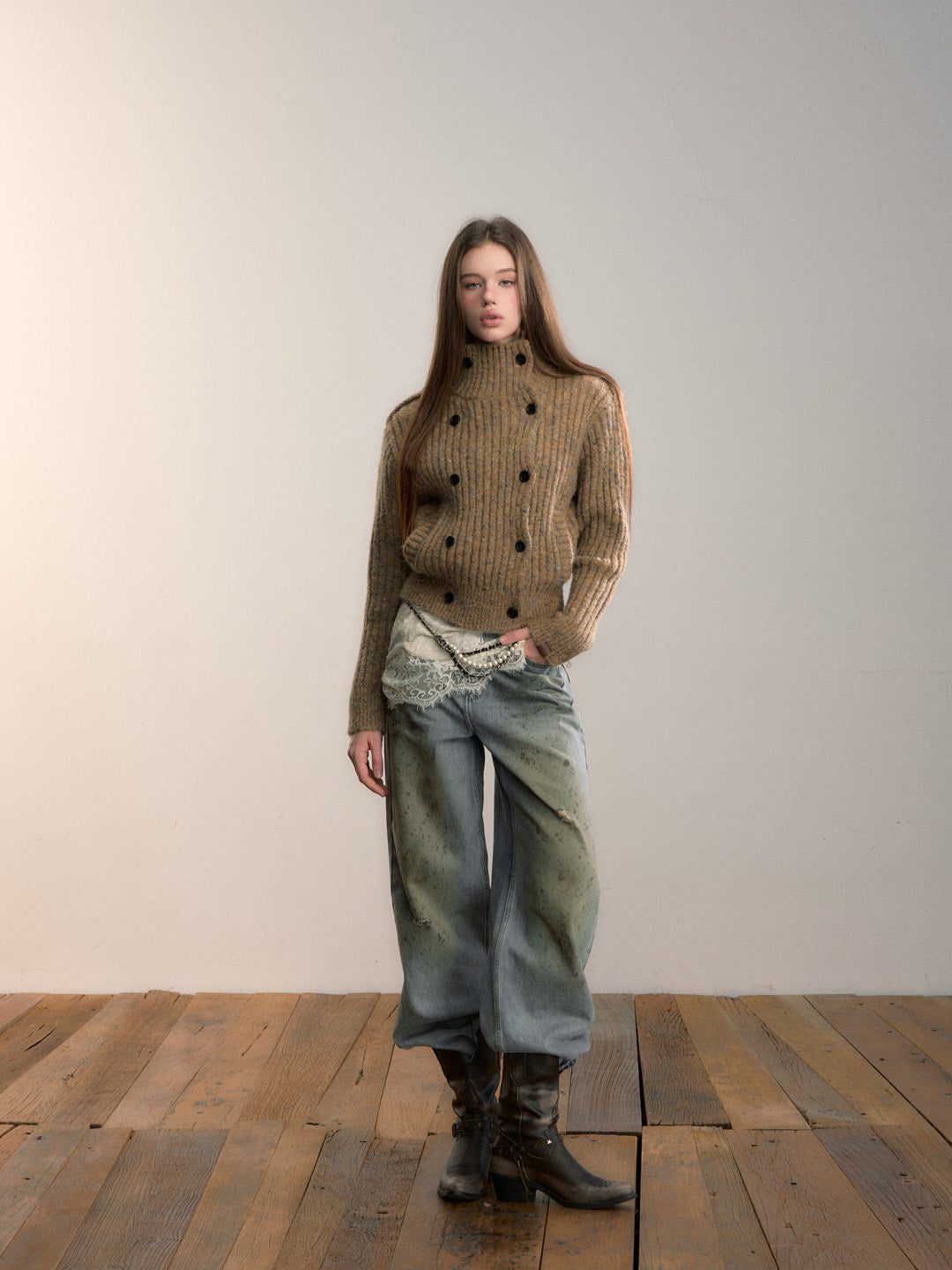 VIA PITTI VIADK713 Colorful yarn high neck woolen jacket