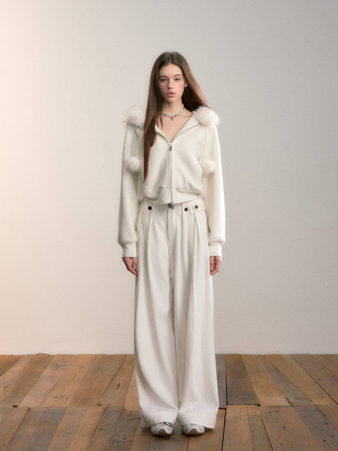 VIA PITTI VIADC682 Velvet collar fur ball hoodie jacket