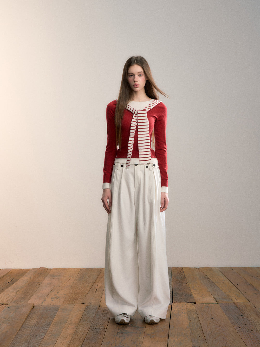 VIA PITTI VIADK716 Fake two contrasting colored woolen fabric base top