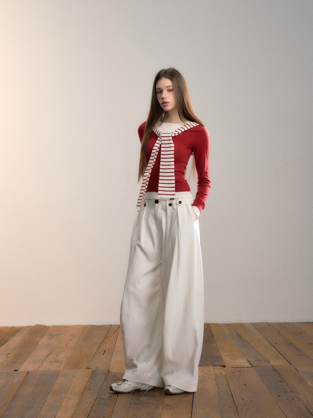 VIA PITTI VIADK716 Fake two contrasting colored woolen fabric base top