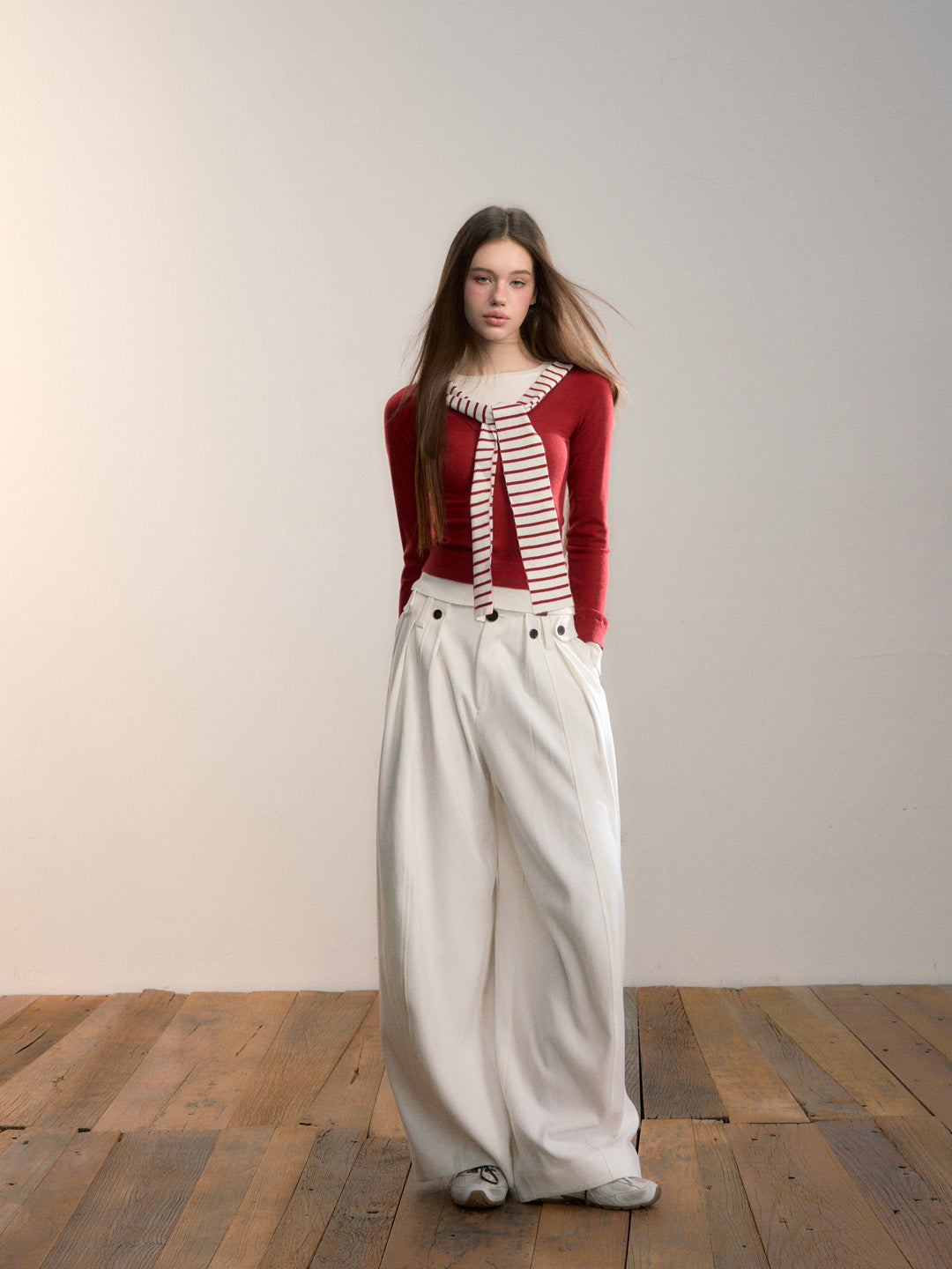 VIA PITTI VIADK716 Fake two contrasting colored woolen fabric base top