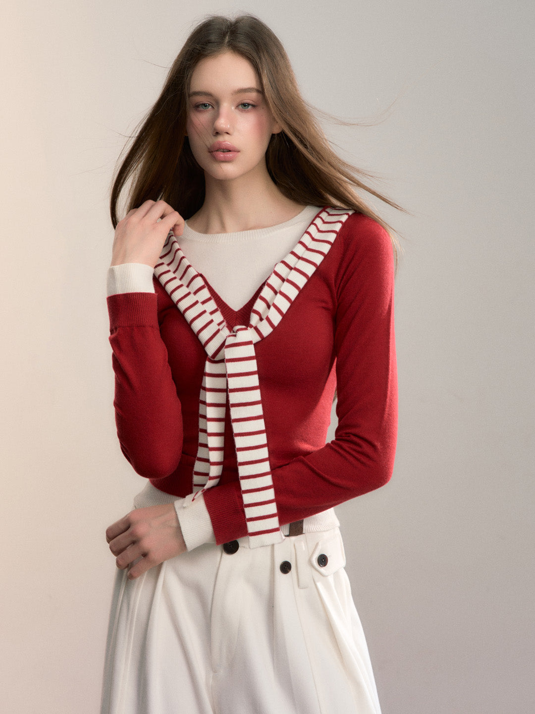 VIA PITTI VIADK716 Fake two contrasting colored woolen fabric base top