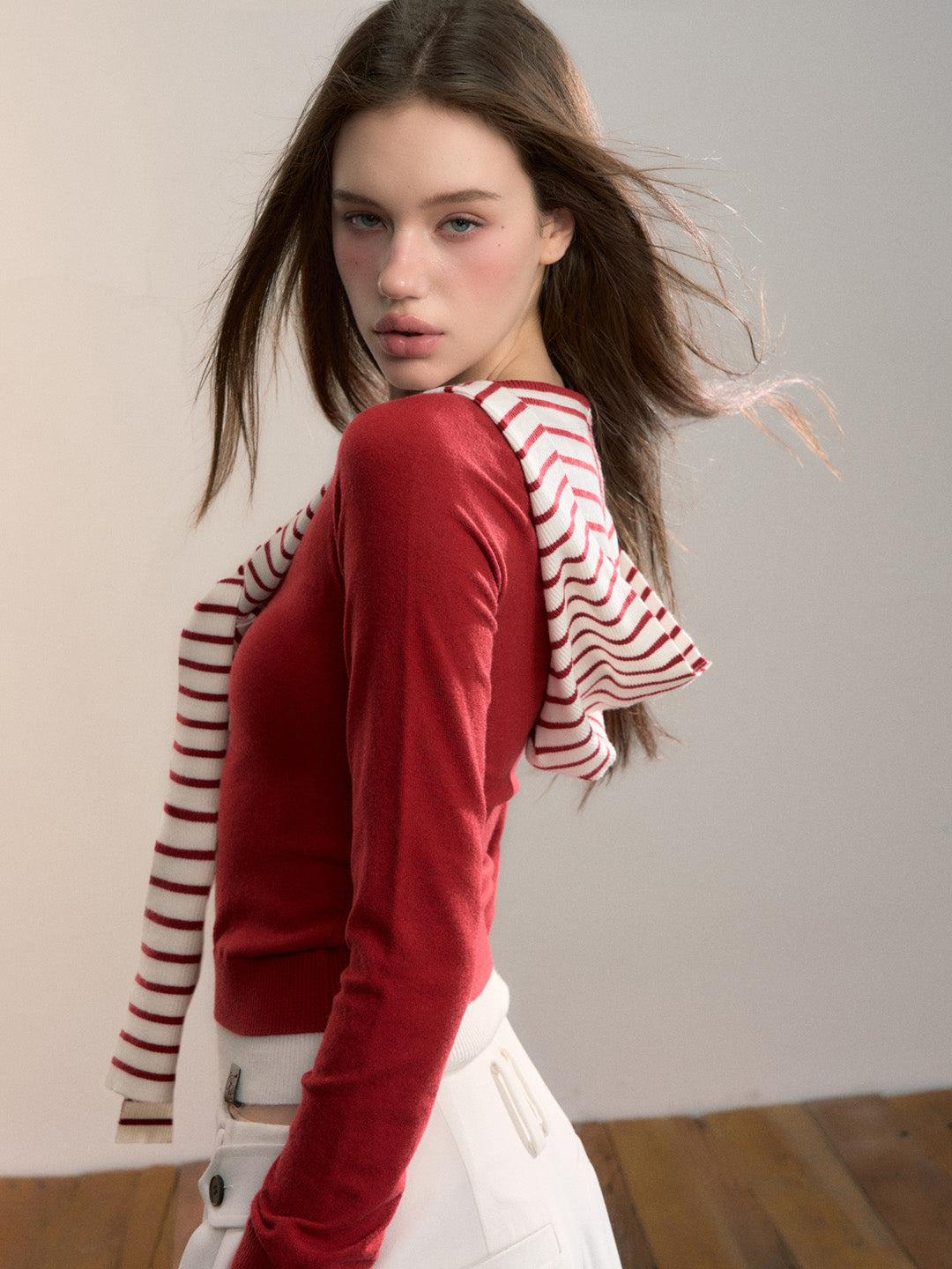 VIA PITTI VIADK716 Fake two contrasting colored woolen fabric base top