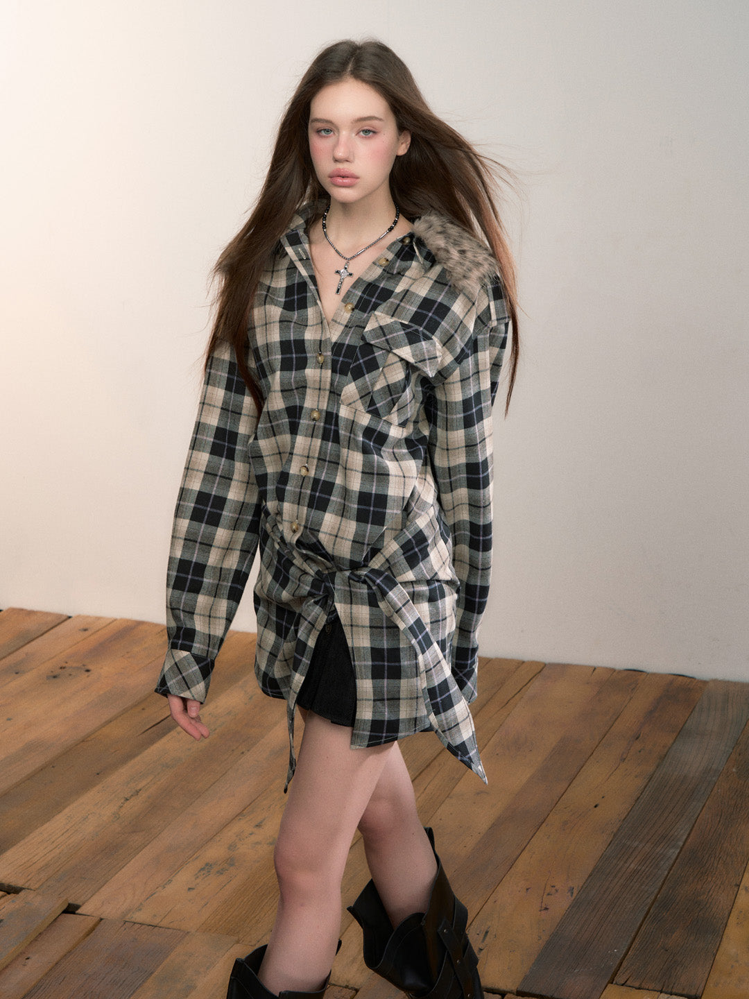 VIA PITTI VIADTP677 Detachable sweater plaid two-piece set