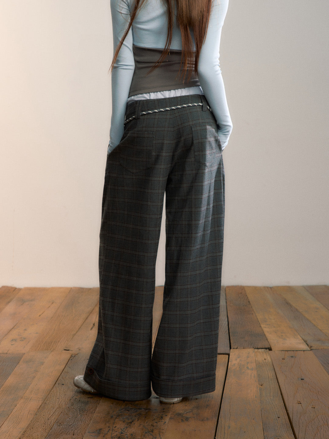 VIA PITTI VIADS649 Double waisted plaid wool casual pants