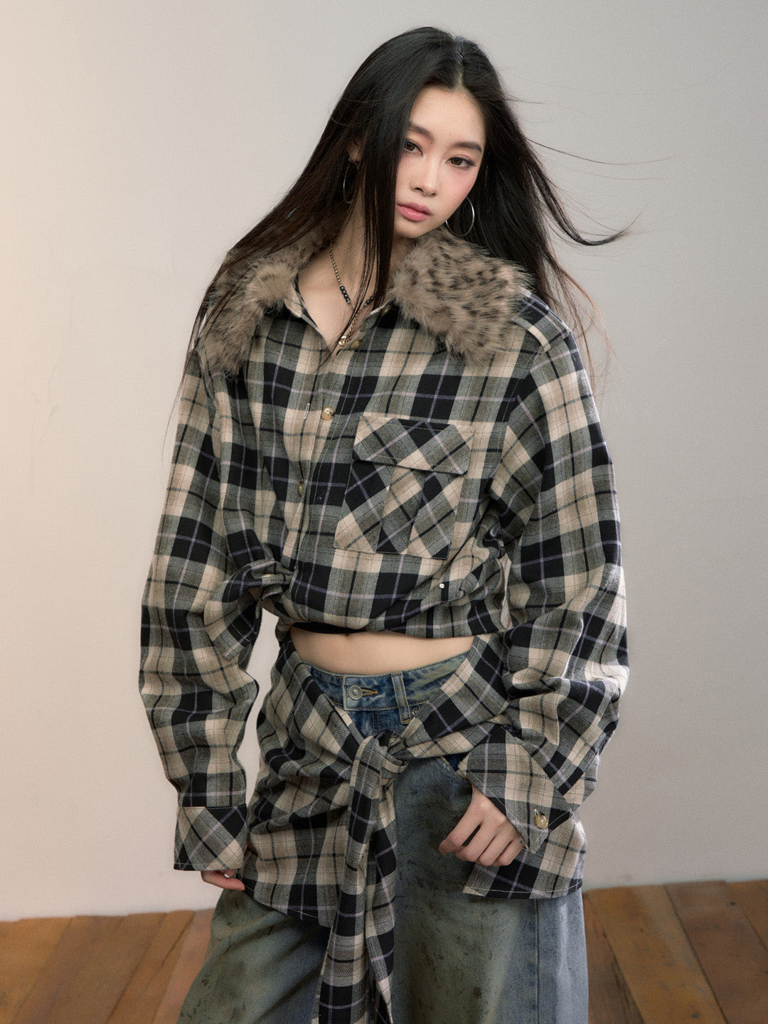 VIA PITTI VIADTP677 Detachable sweater plaid two-piece set