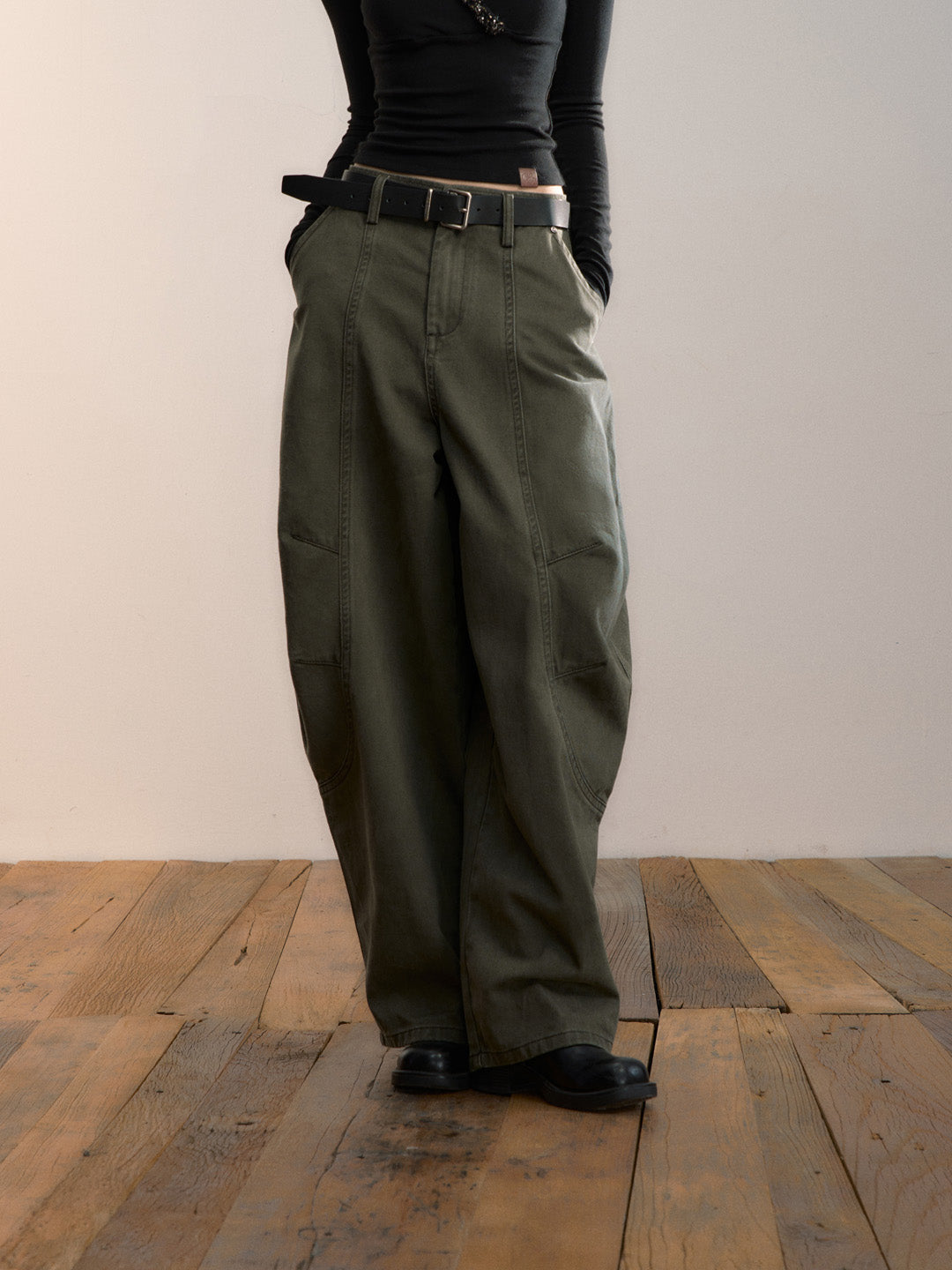 VIA PITTI VIADP717 Military green loose wide leg casual pants