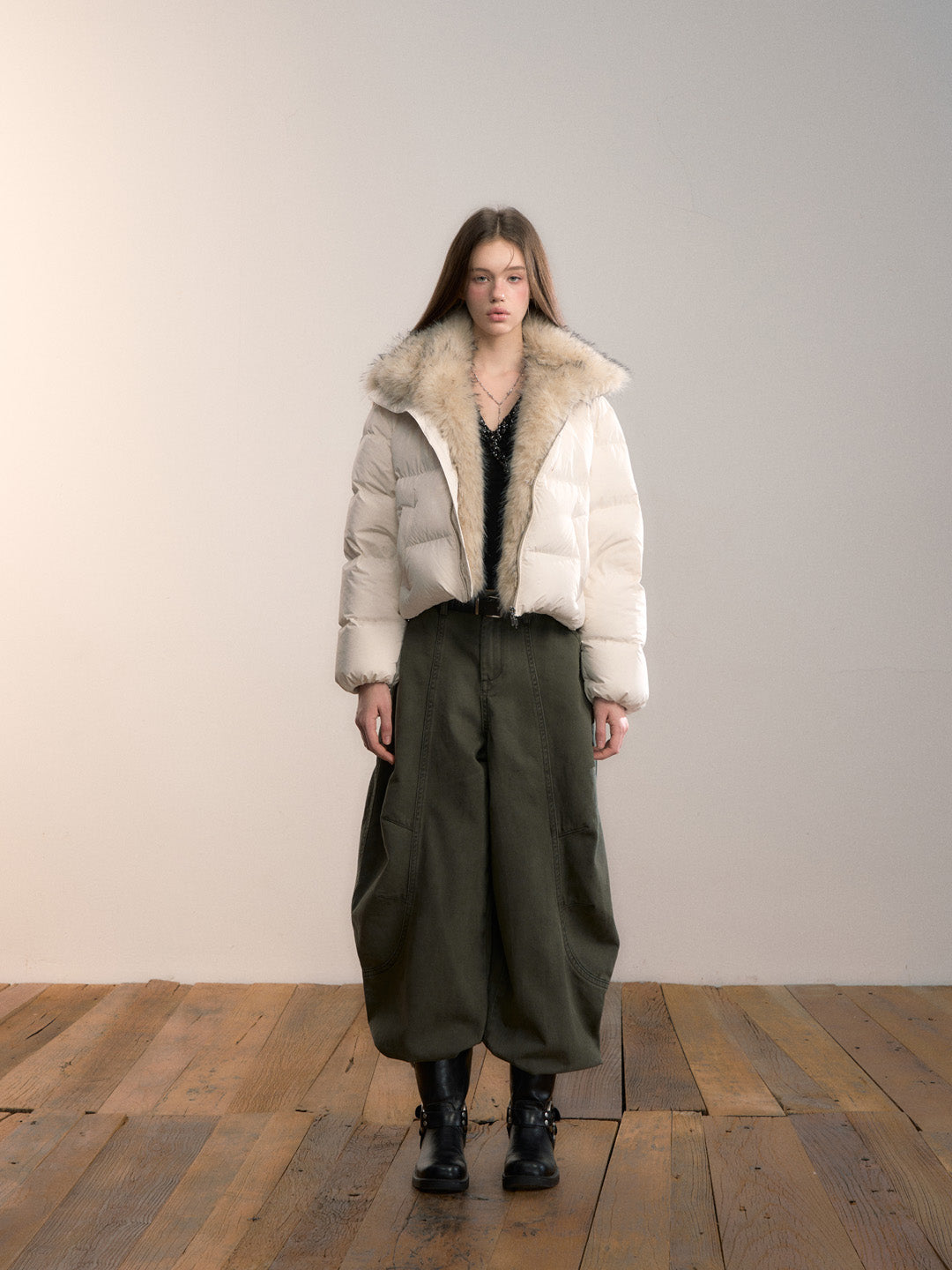 VIA PITTI VIADP717 Military green loose wide leg casual pants