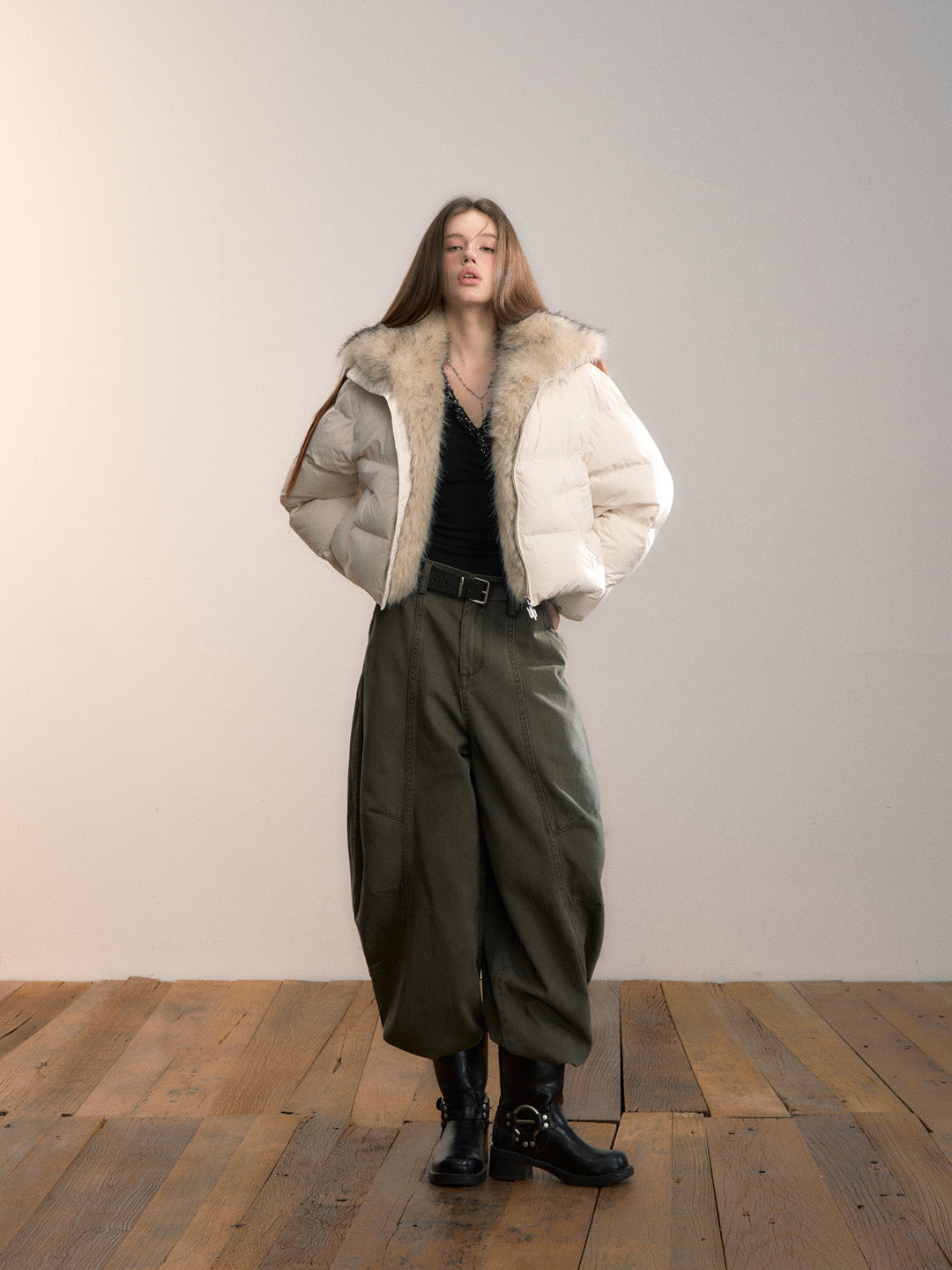 VIA PITTI VIADP717 Military green loose wide leg casual pants