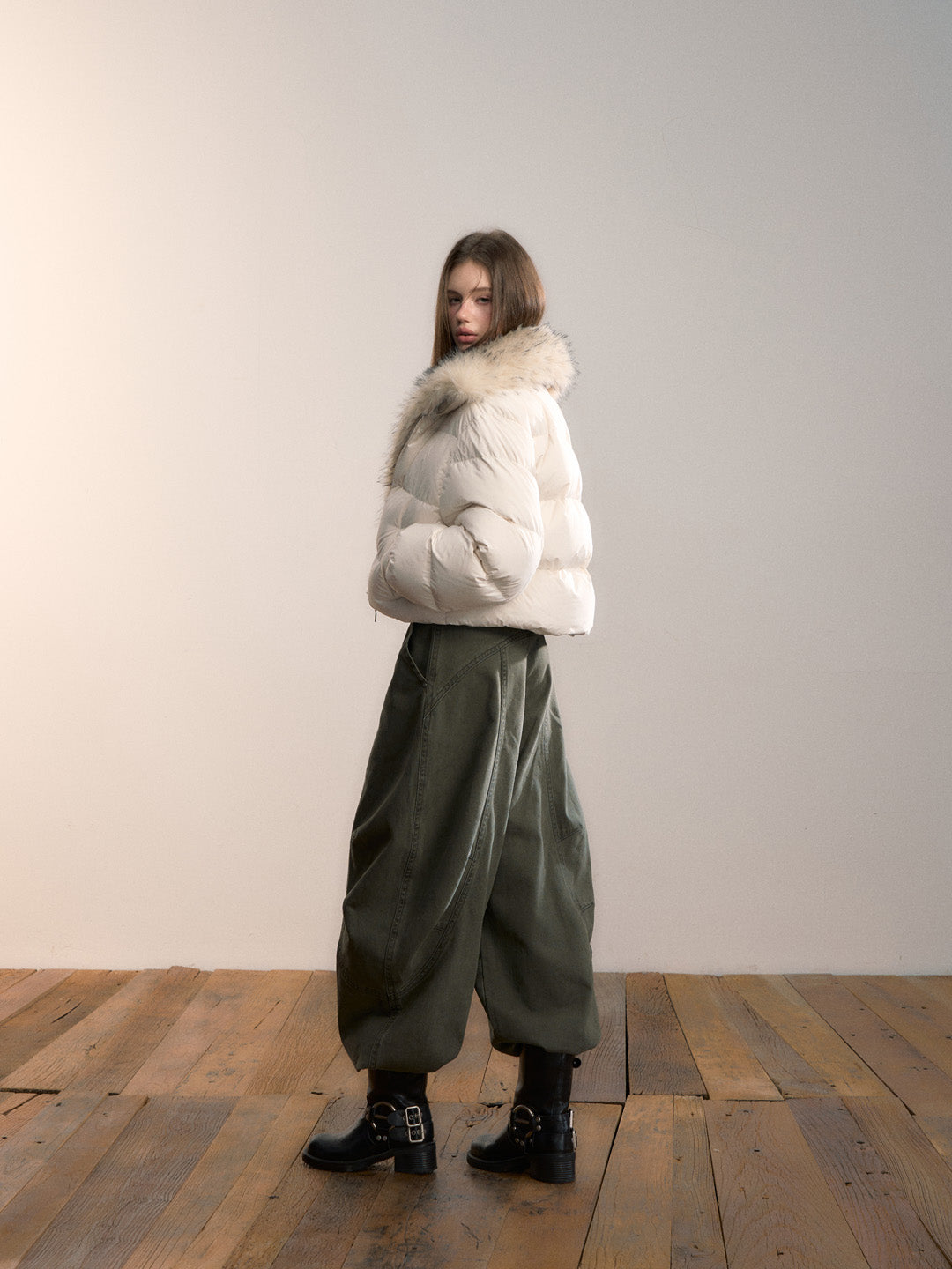 VIA PITTI VIADP717 Military green loose wide leg casual pants