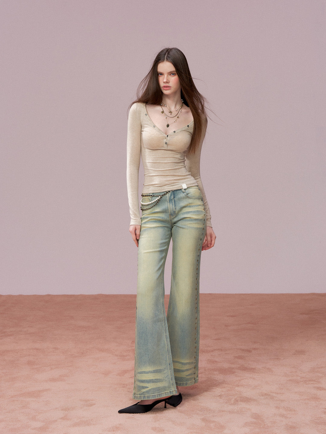 VIA PITTI VIADTP729 Button decoration round neck base T