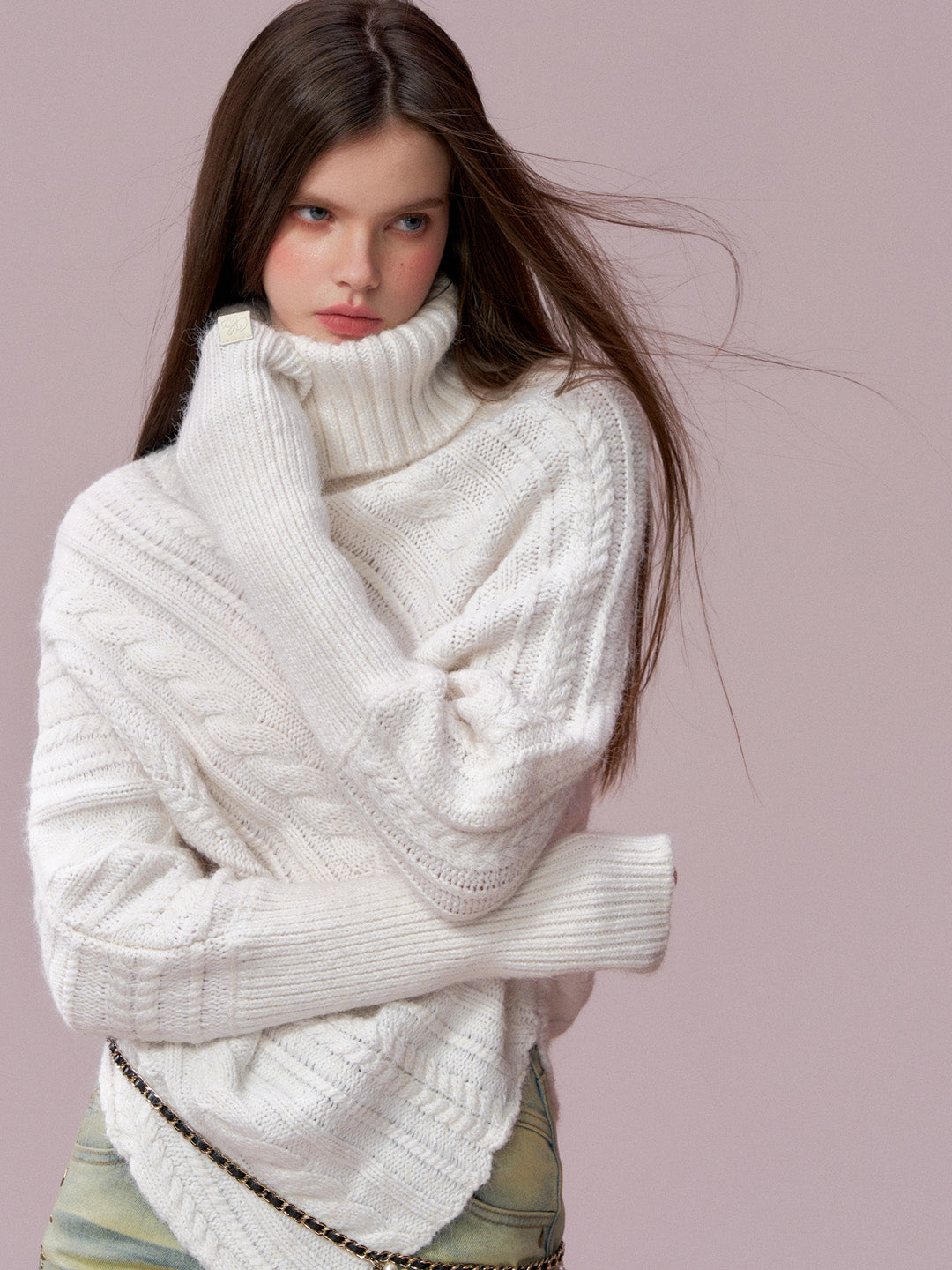 VIA PITTI VIADK739 Leather buckle high neck irregular thickened version cloak sweater