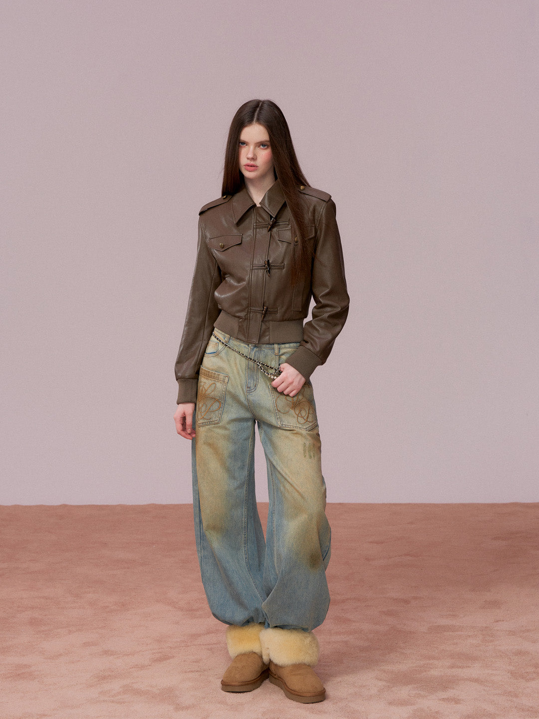 VIA PITTI VIADC721 Heavy duty and thick velvet short leather jacket