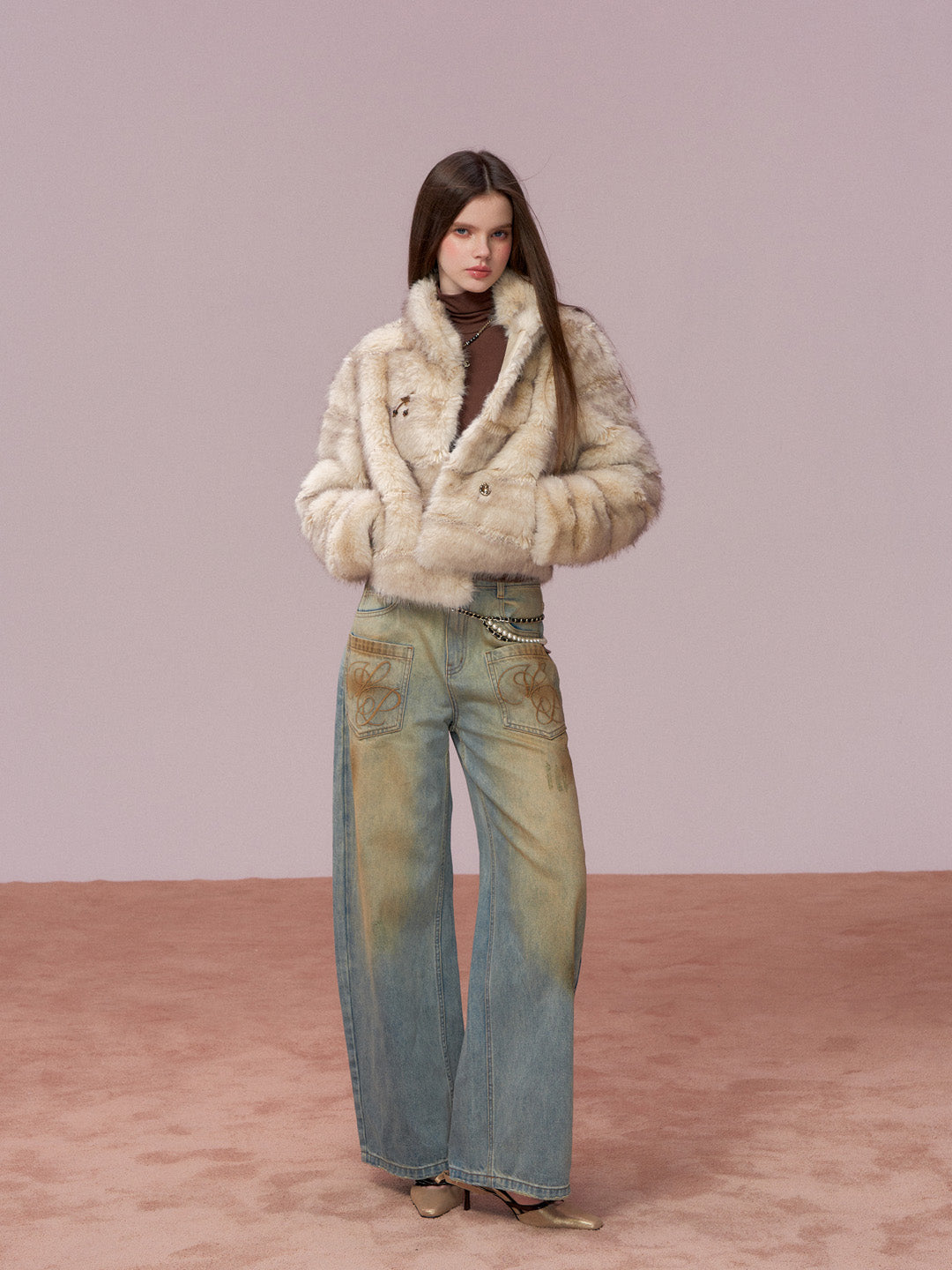 VIA PITTI VIADC728 Button decoration fur coat
