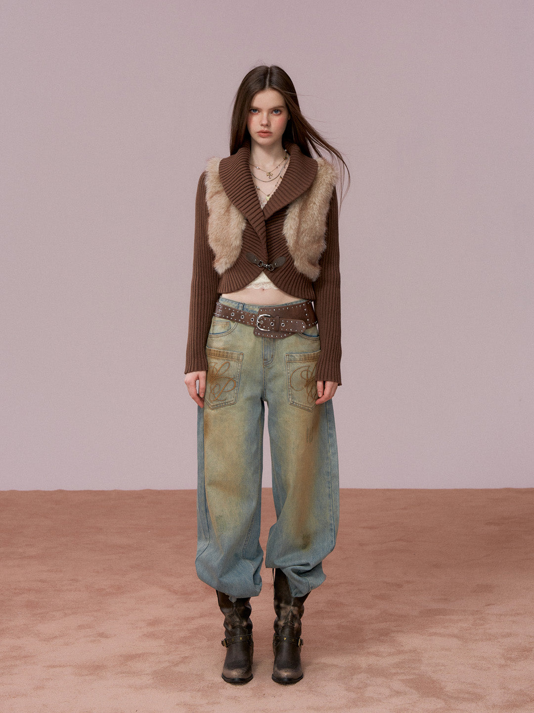 VIA PITTI VIADP778 Distressed large pocket loose-fitting denim trousers