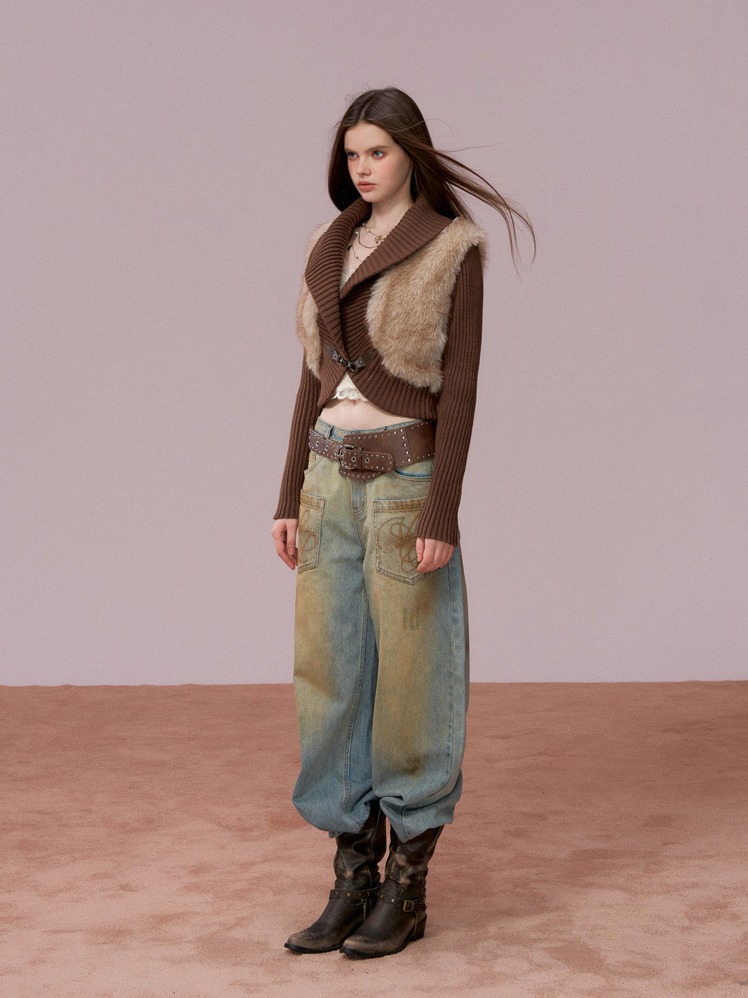 VIA PITTI VIADP778 Distressed large pocket loose-fitting denim trousers